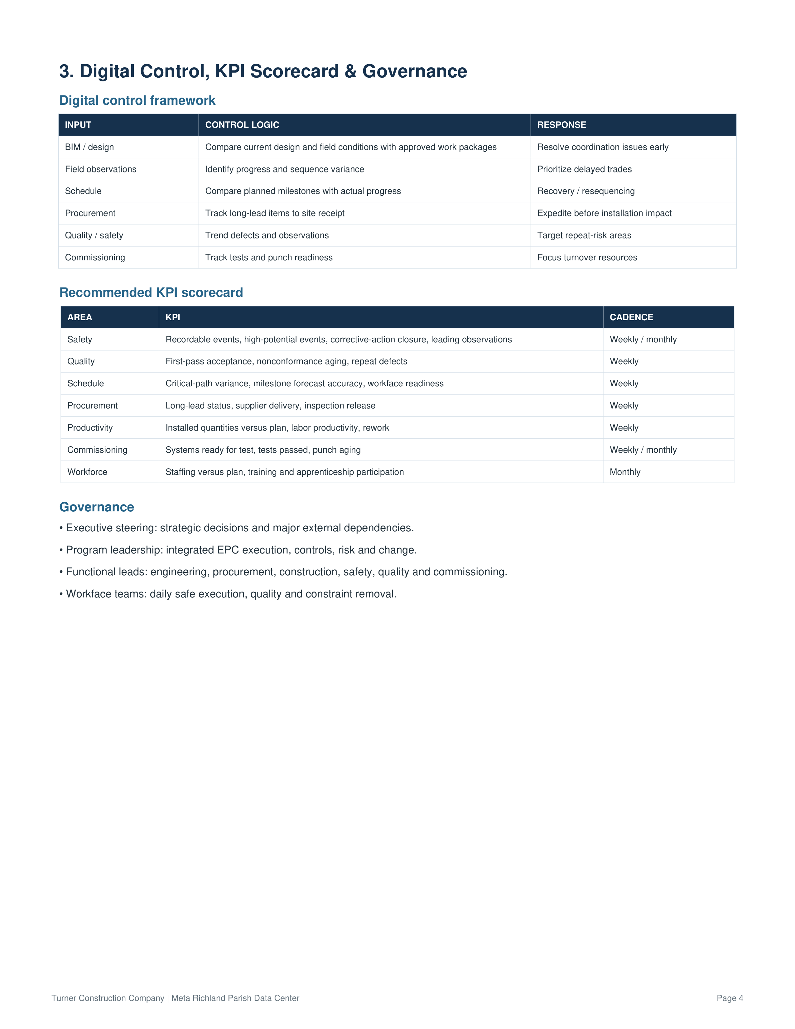 Turner Construction Company Meta Richland Parish Mega Data Center Action Plan — page 4