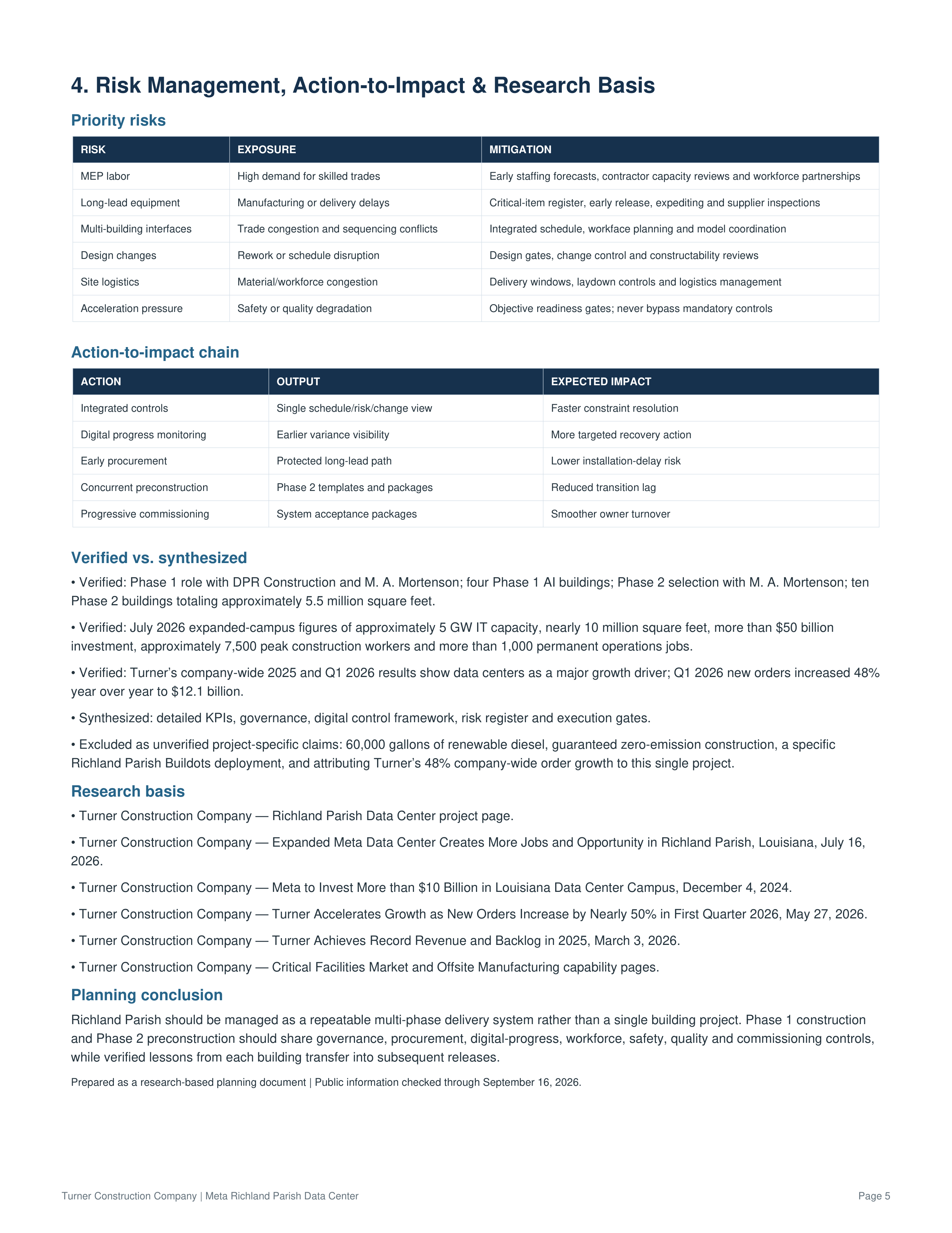 Turner Construction Company Meta Richland Parish Mega Data Center Action Plan — page 5