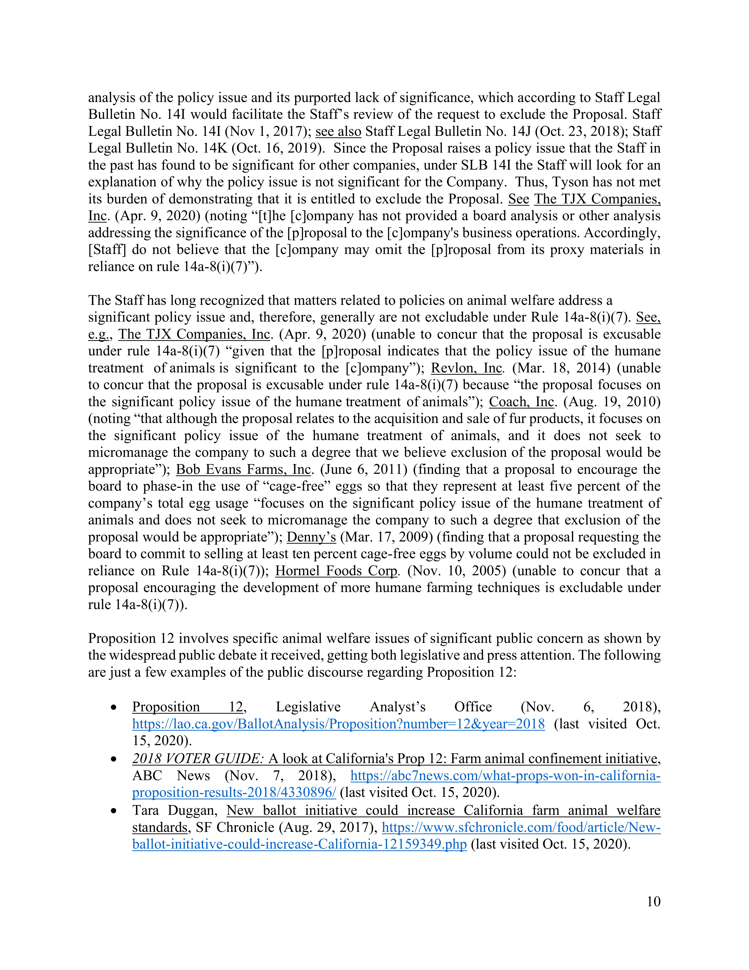 Tyson Foods Proposal  — page 17