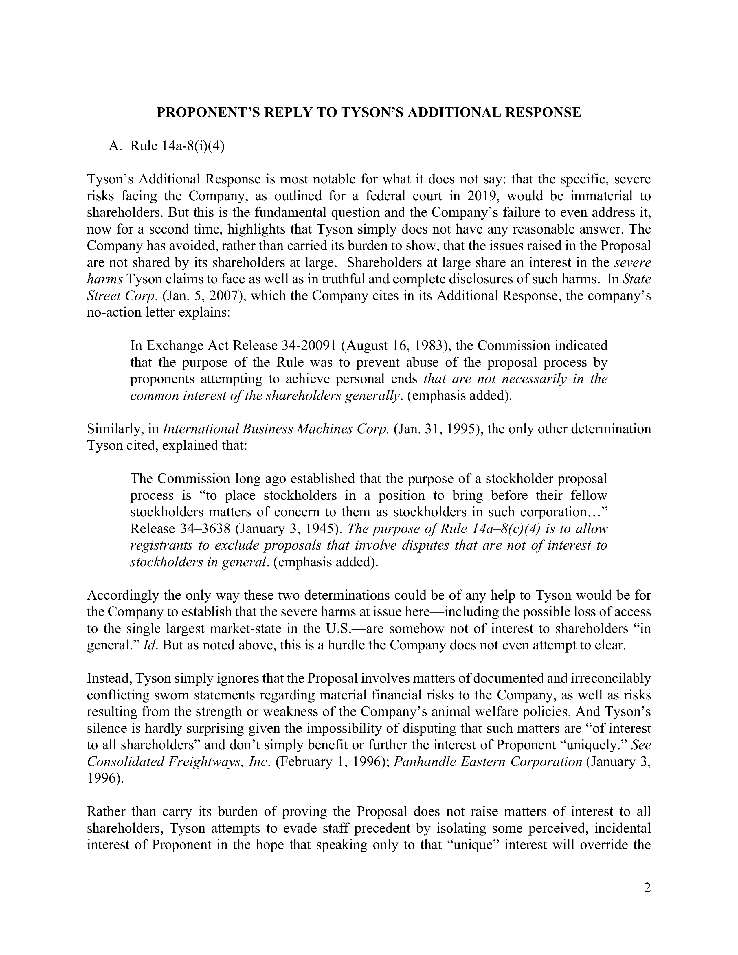 Tyson Foods Proposal  — page 2