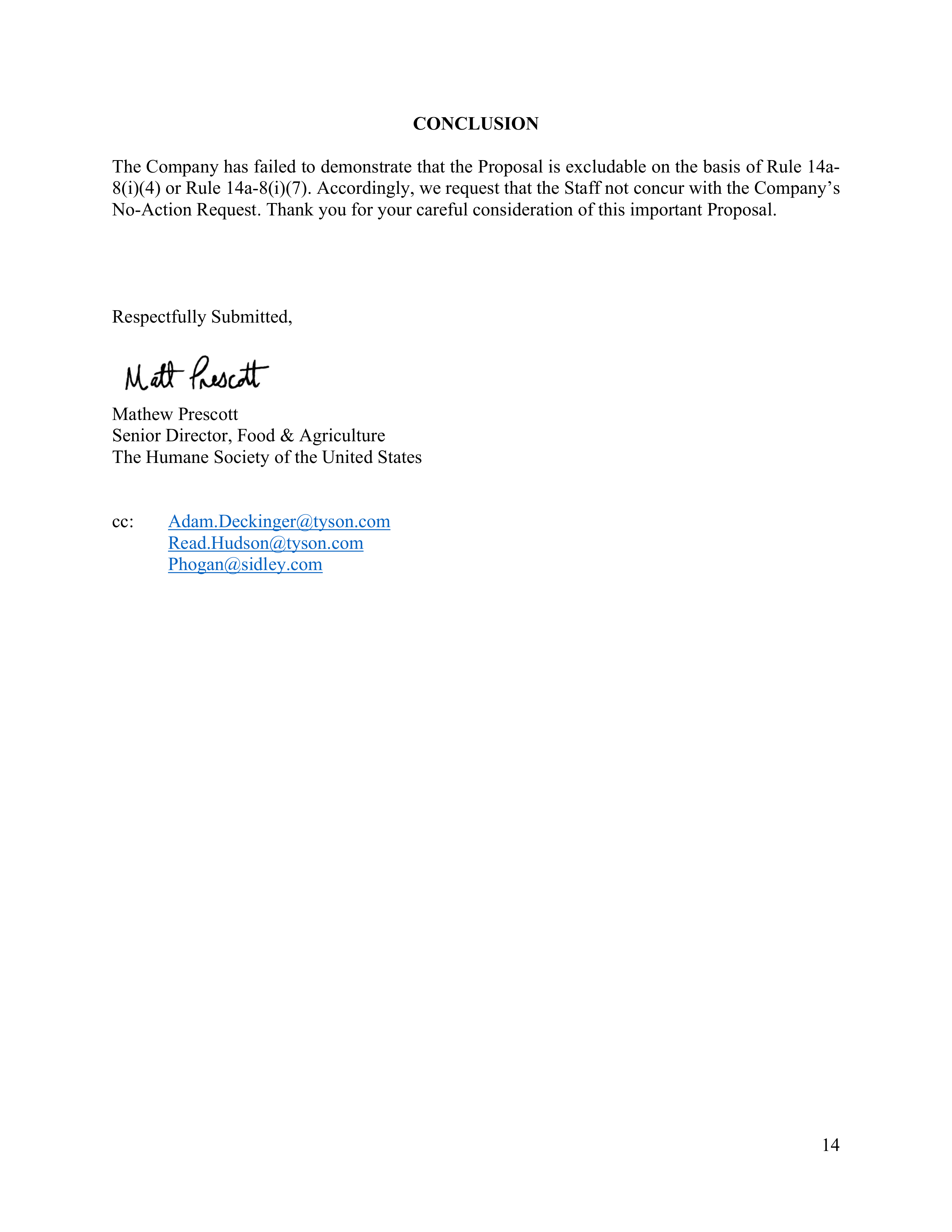 Tyson Foods Proposal  — page 21