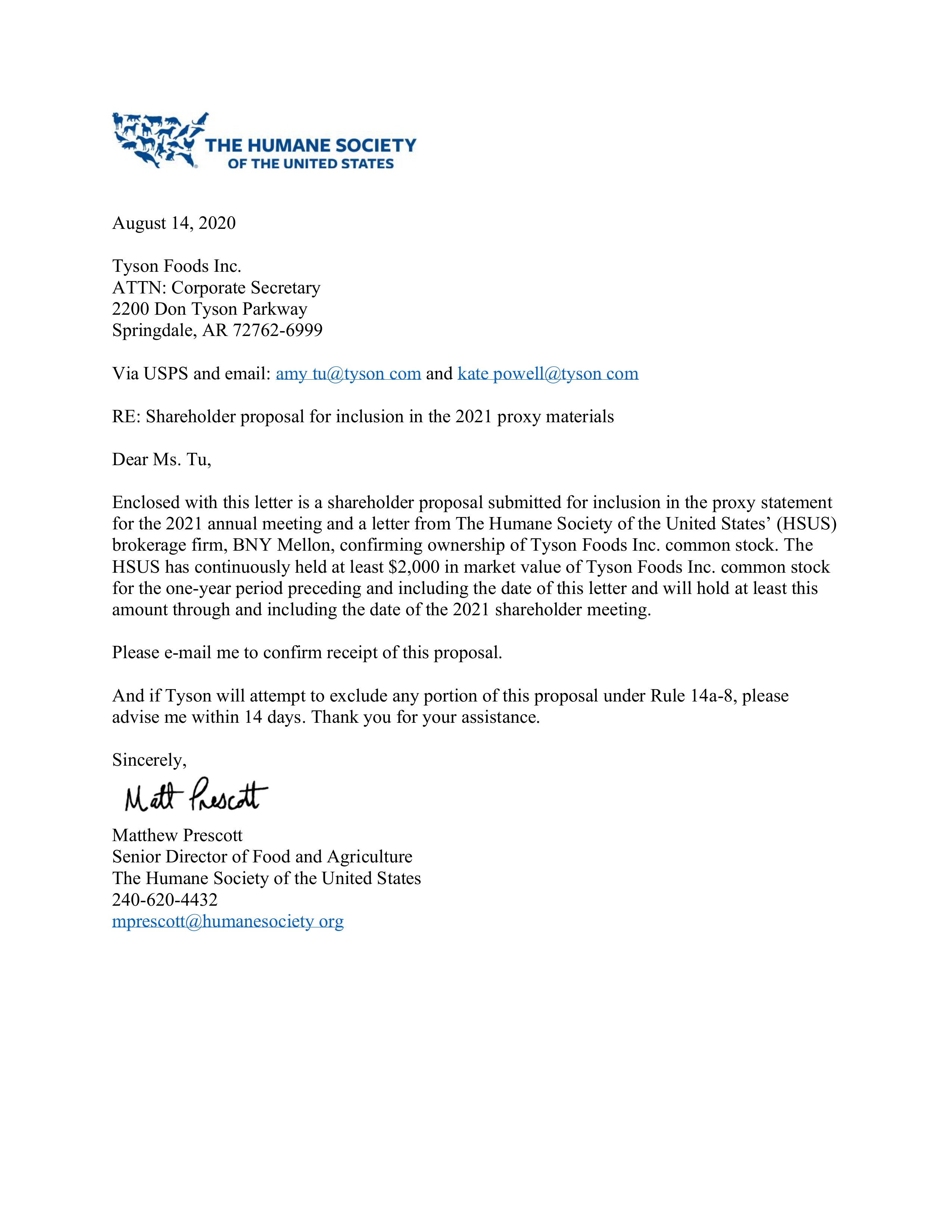 Tyson Foods Proposal  — page 23