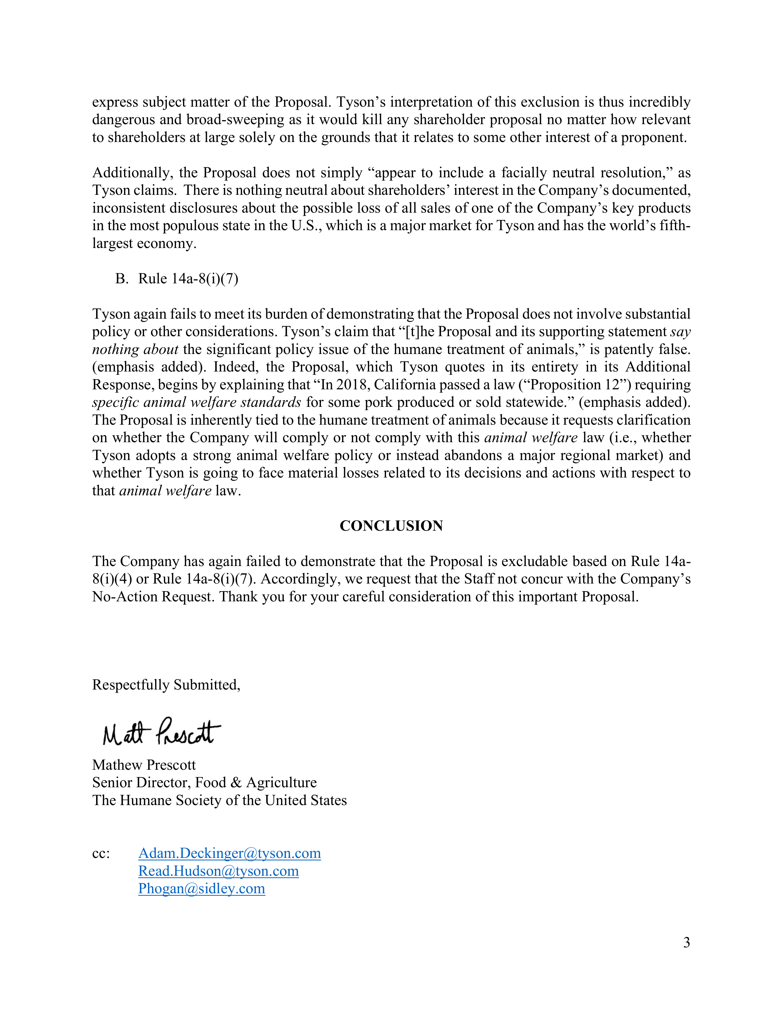 Tyson Foods Proposal  — page 3
