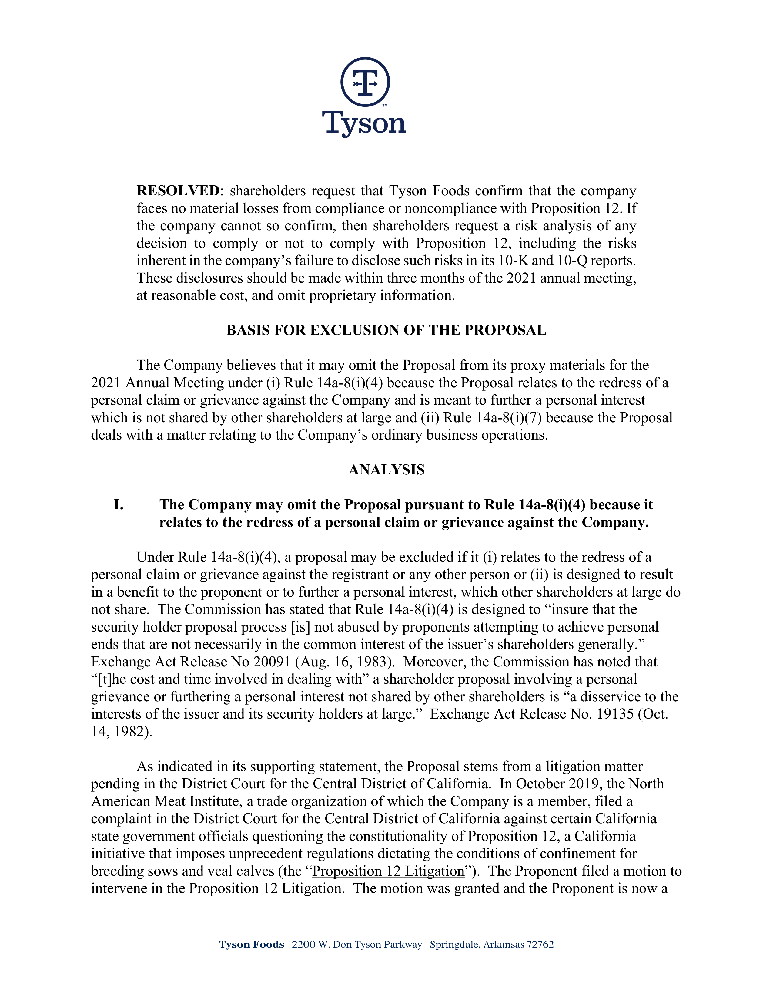Tyson Foods Proposal  — page 58