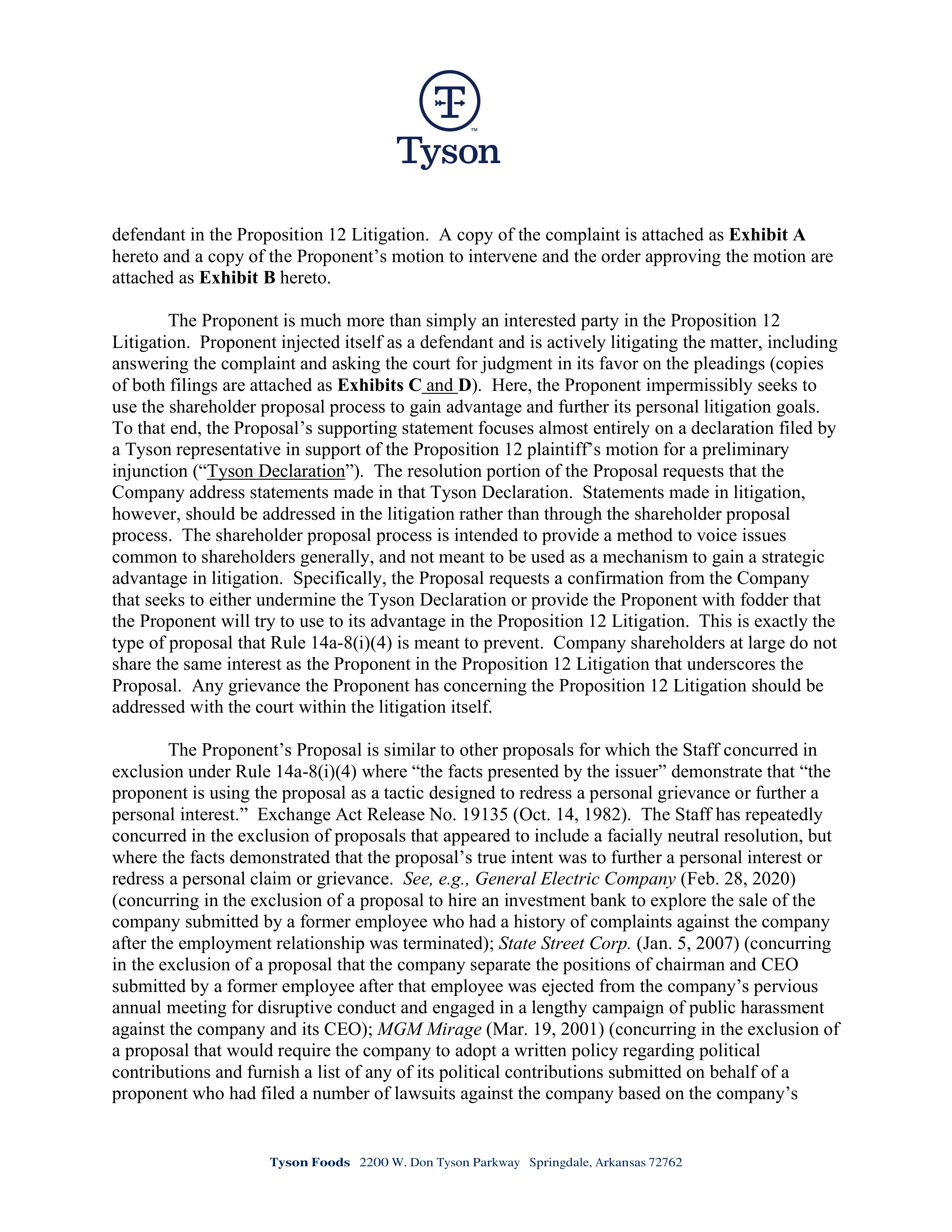 Tyson Foods Proposal  — page 59