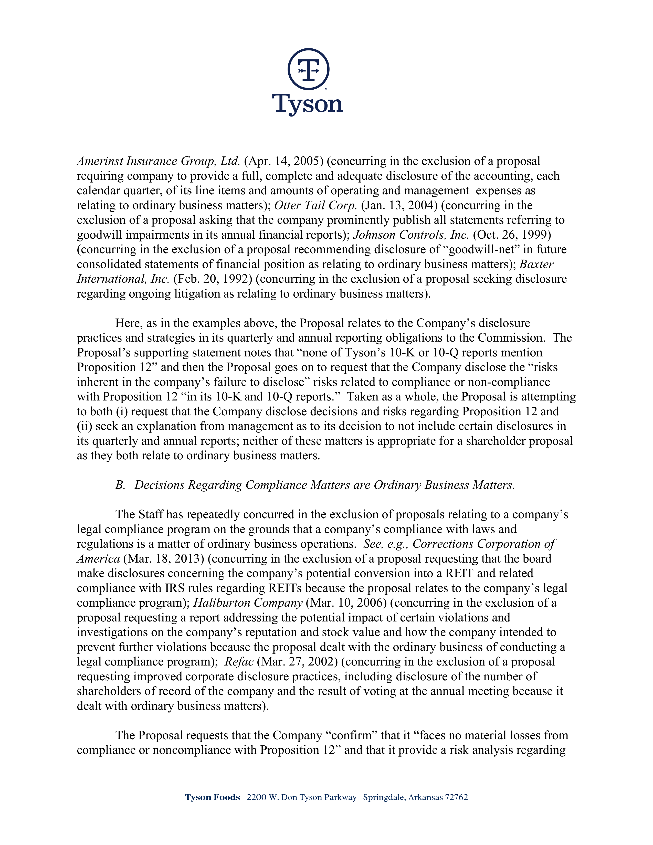 Tyson Foods Proposal  — page 61