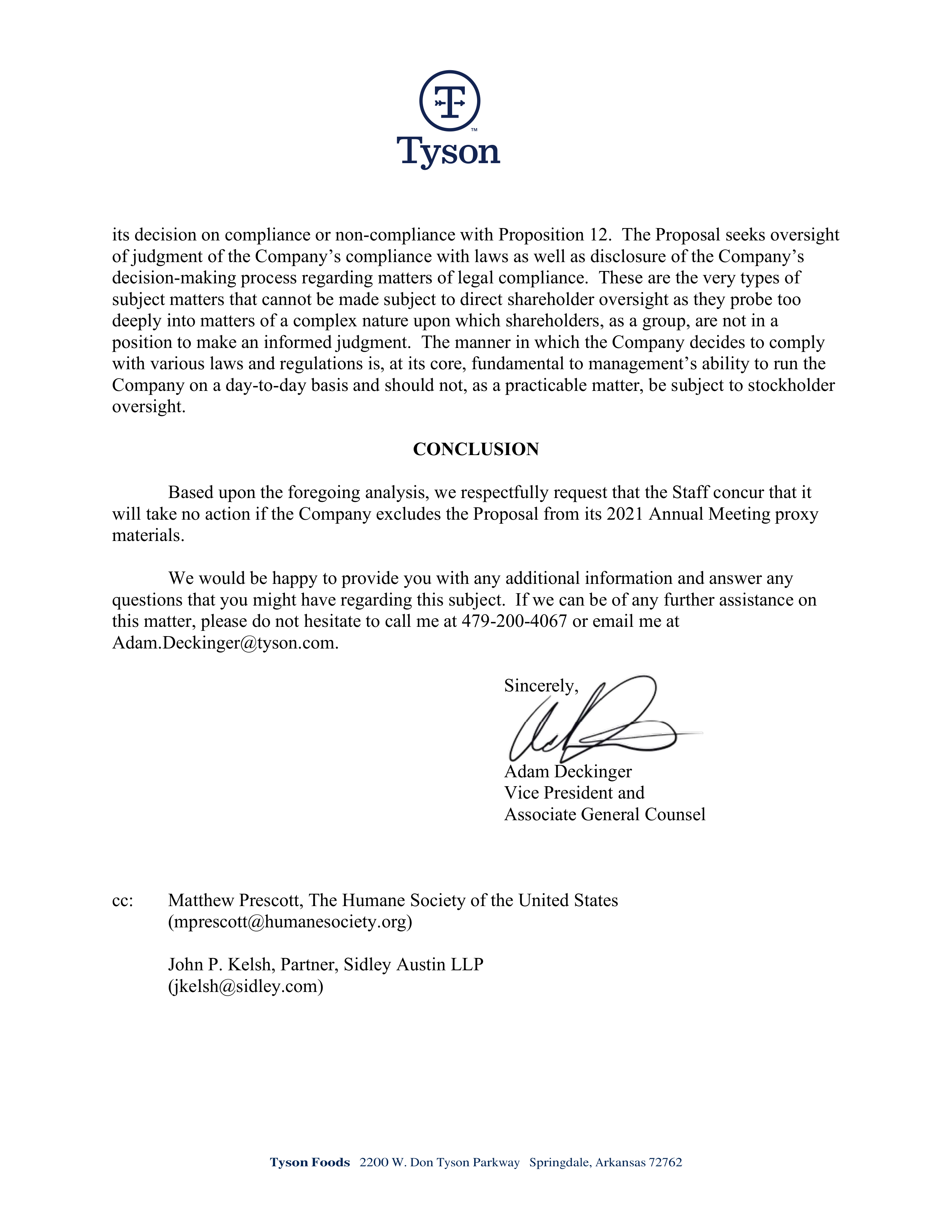 Tyson Foods Proposal  — page 62