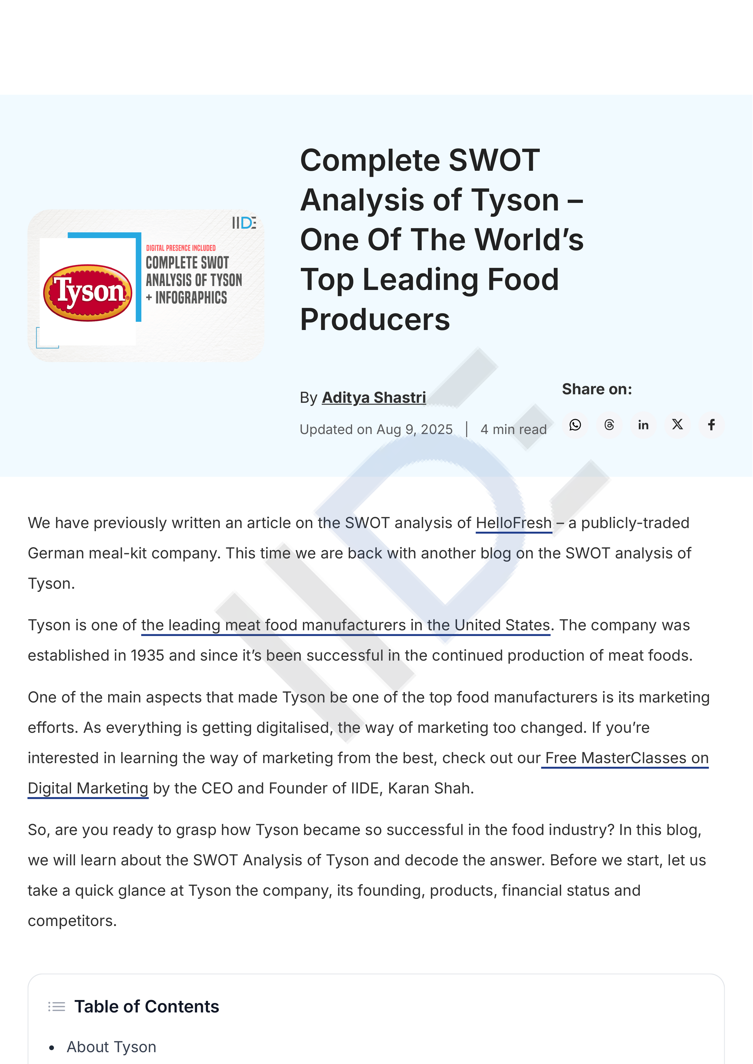 Tyson Foods SWOT Analysis  — page 1
