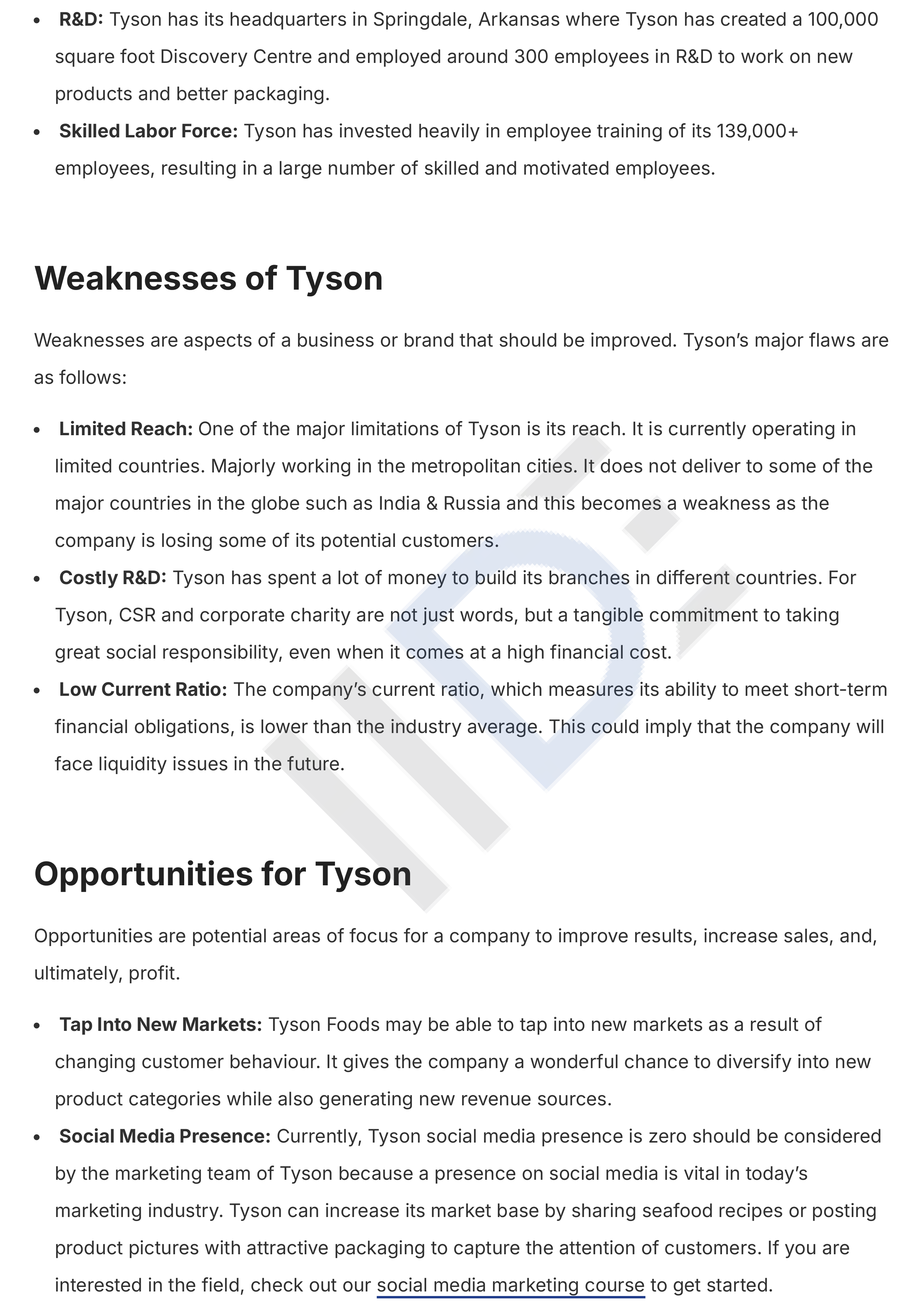Tyson Foods SWOT Analysis  — page 6