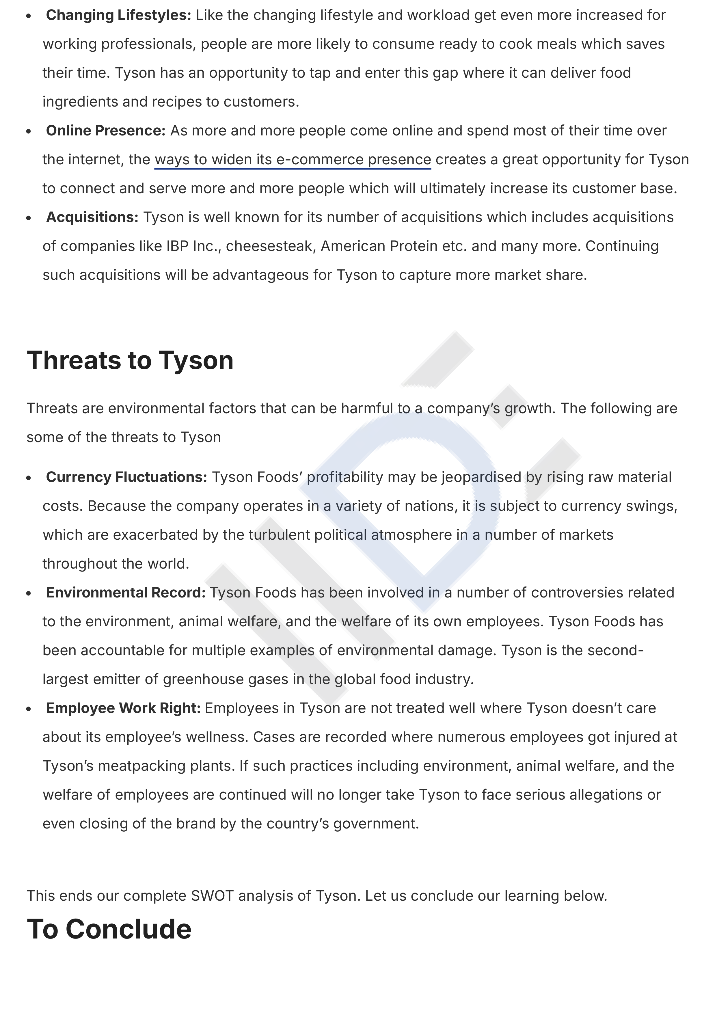 Tyson Foods SWOT Analysis  — page 7