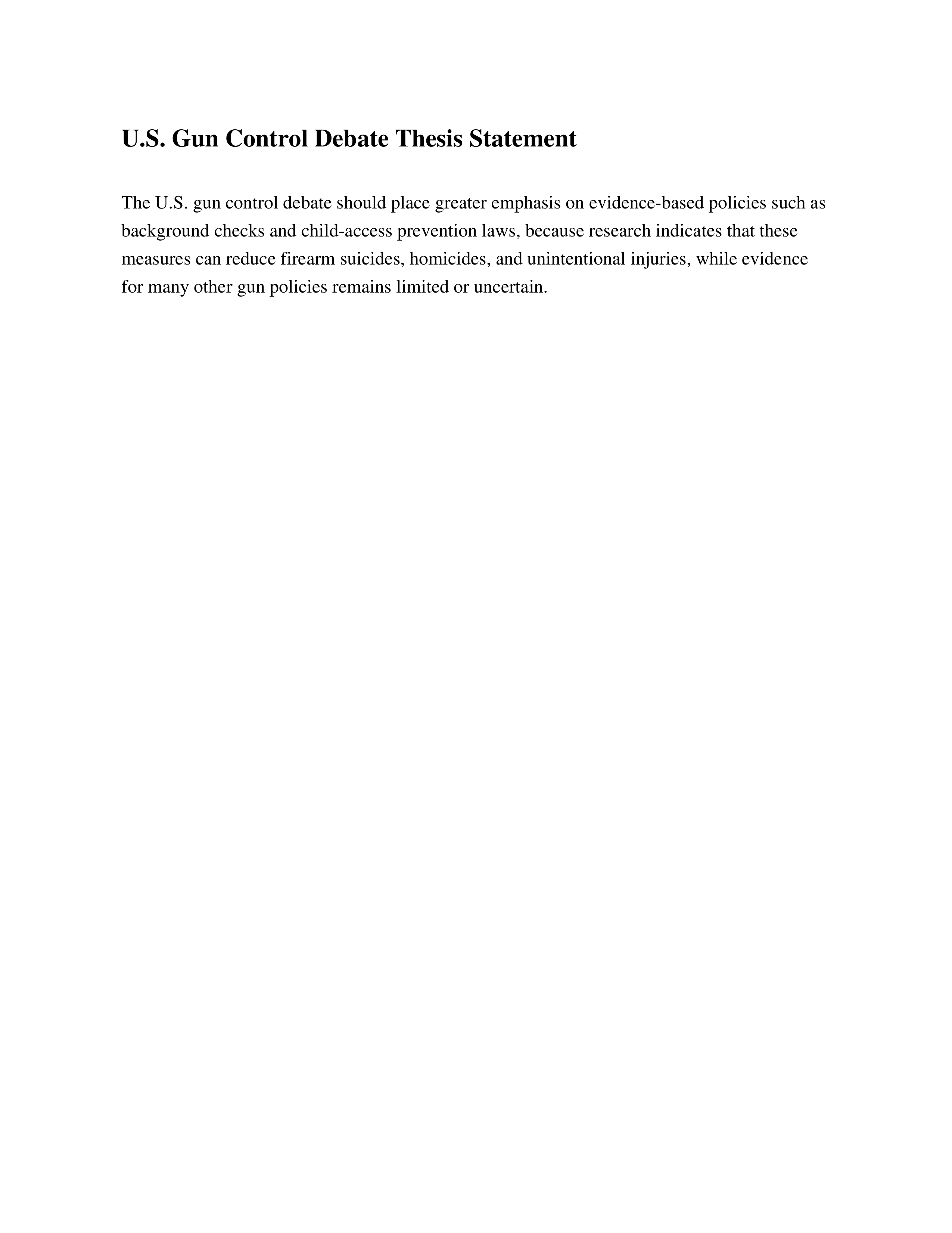 U.S. Gun Control Debate Thesis Statement — page 1