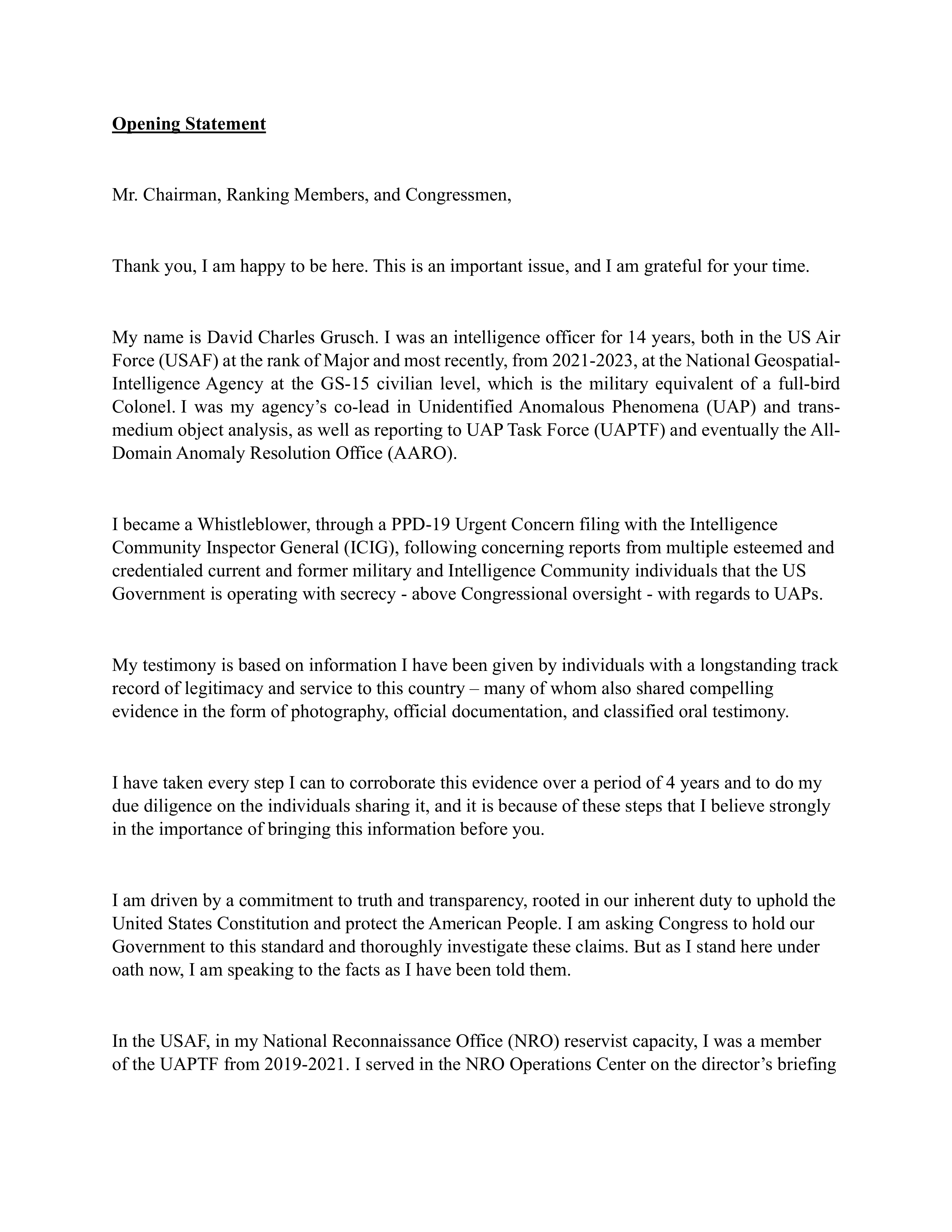 UAP Congressional Opening Statement — page 1
