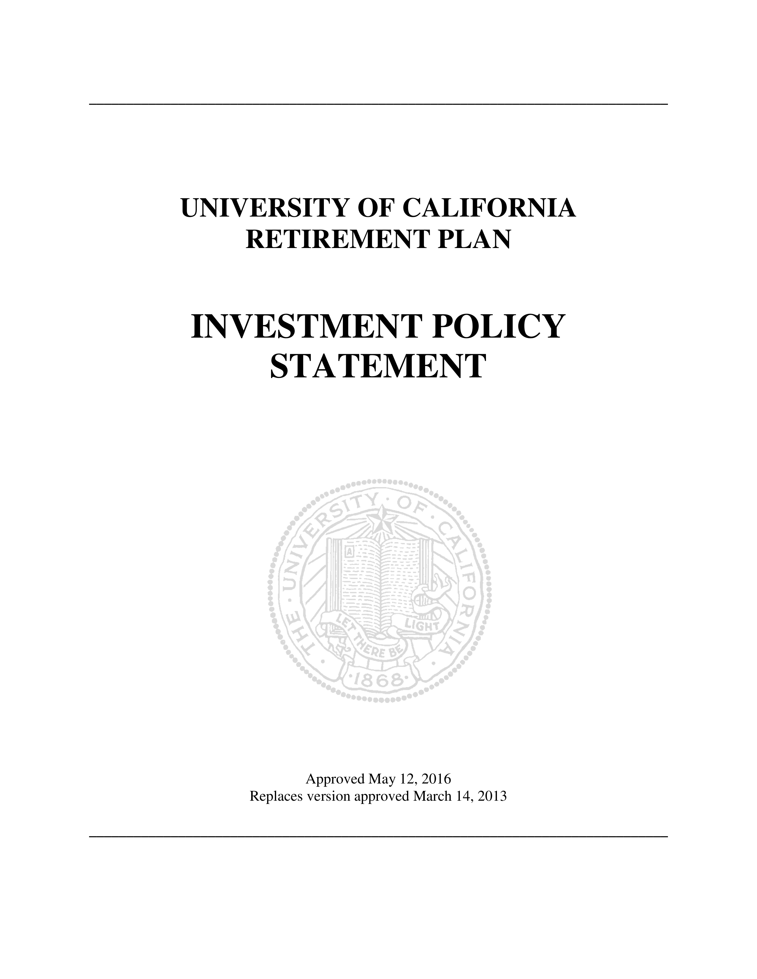 UC Retirement Plan Investment Statement — page 1