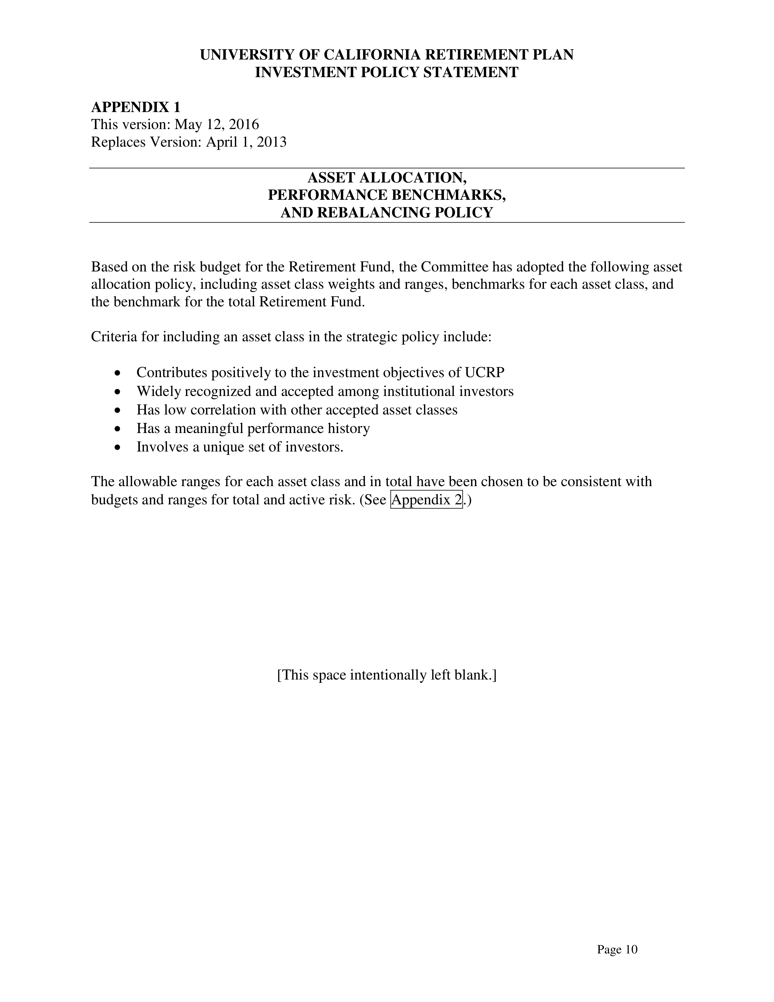 UC Retirement Plan Investment Statement — page 10