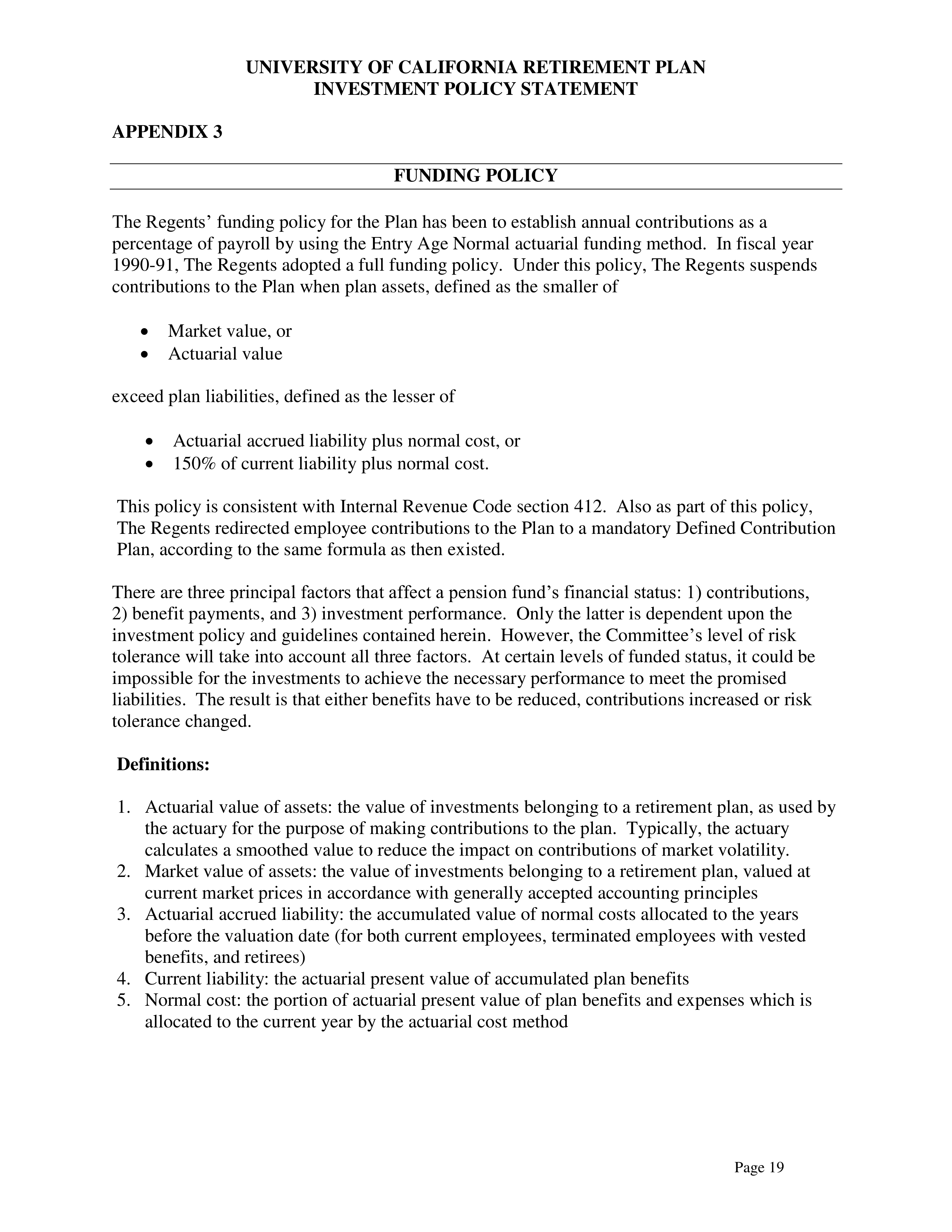 UC Retirement Plan Investment Statement — page 19