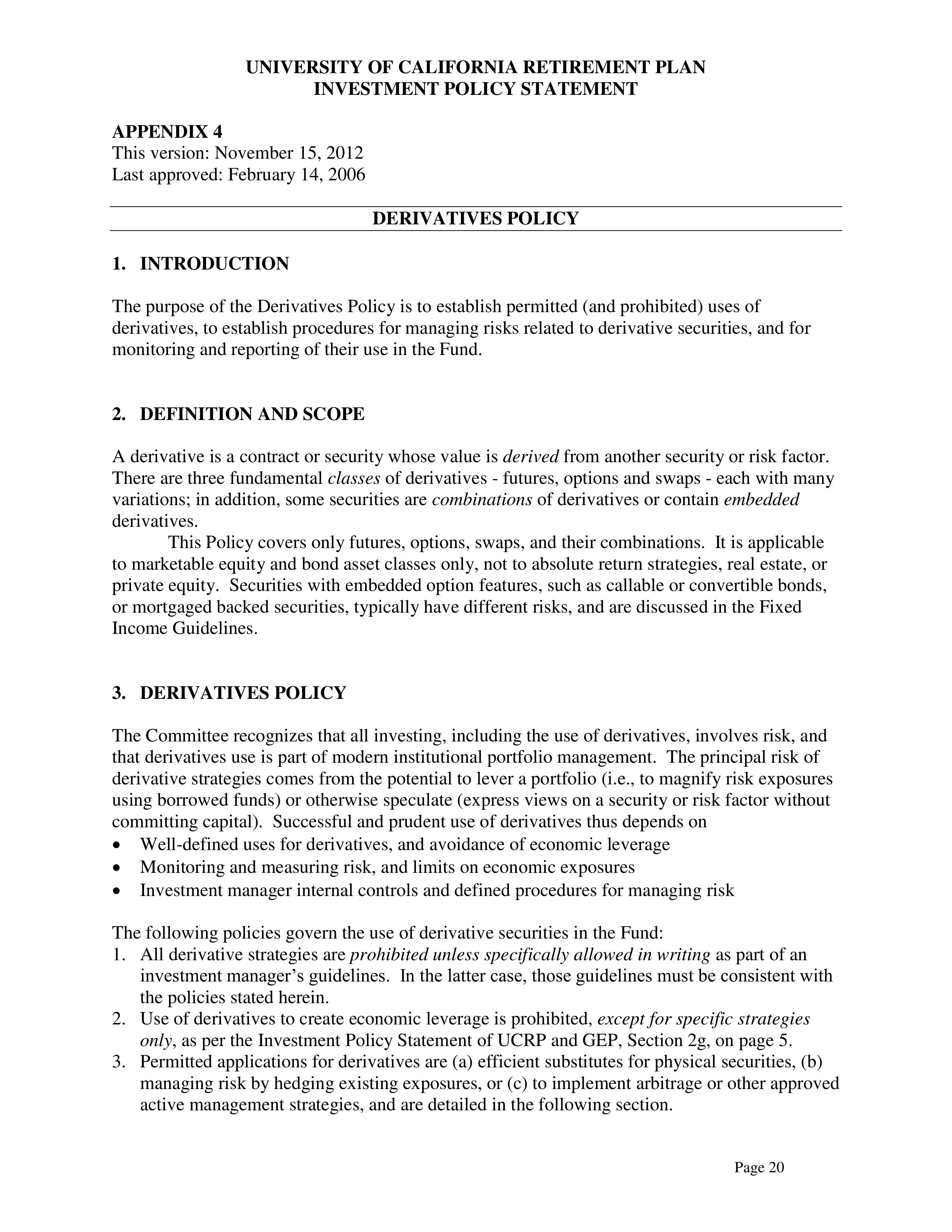UC Retirement Plan Investment Statement — page 20