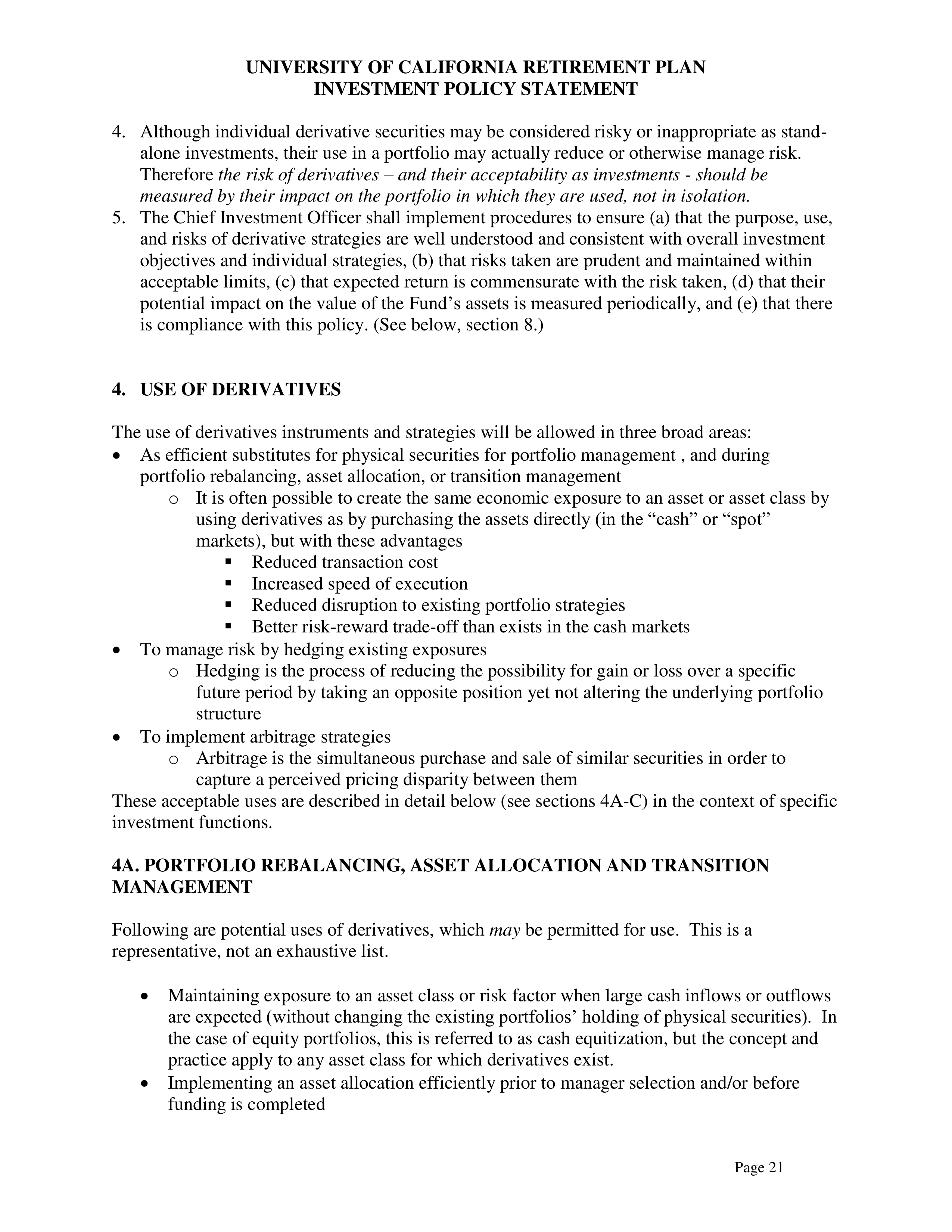 UC Retirement Plan Investment Statement — page 21