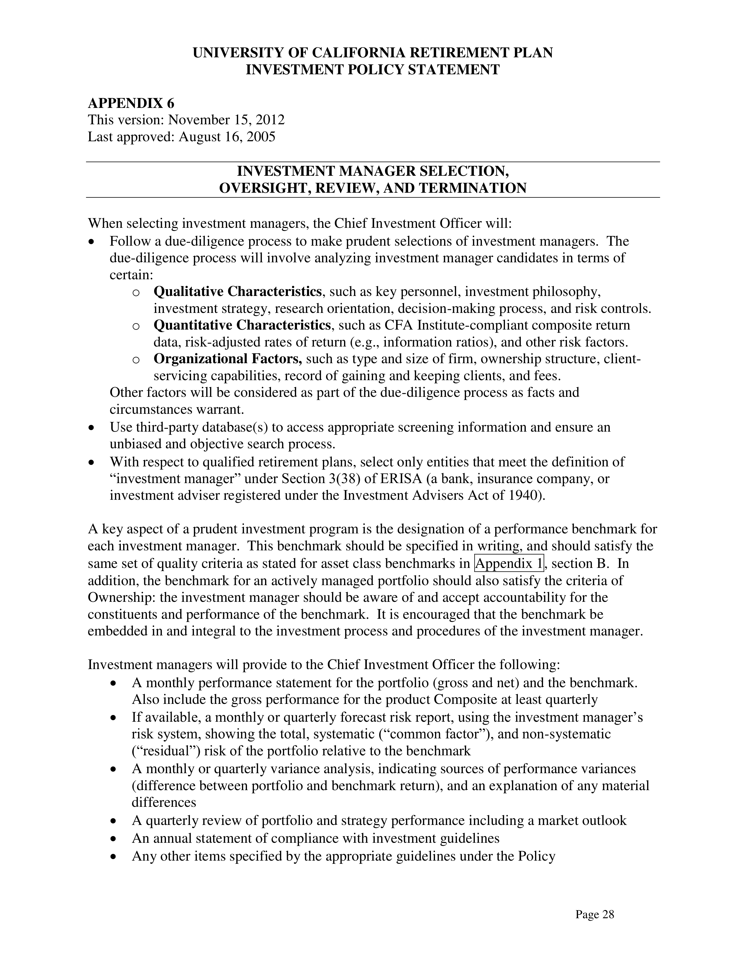 UC Retirement Plan Investment Statement — page 28