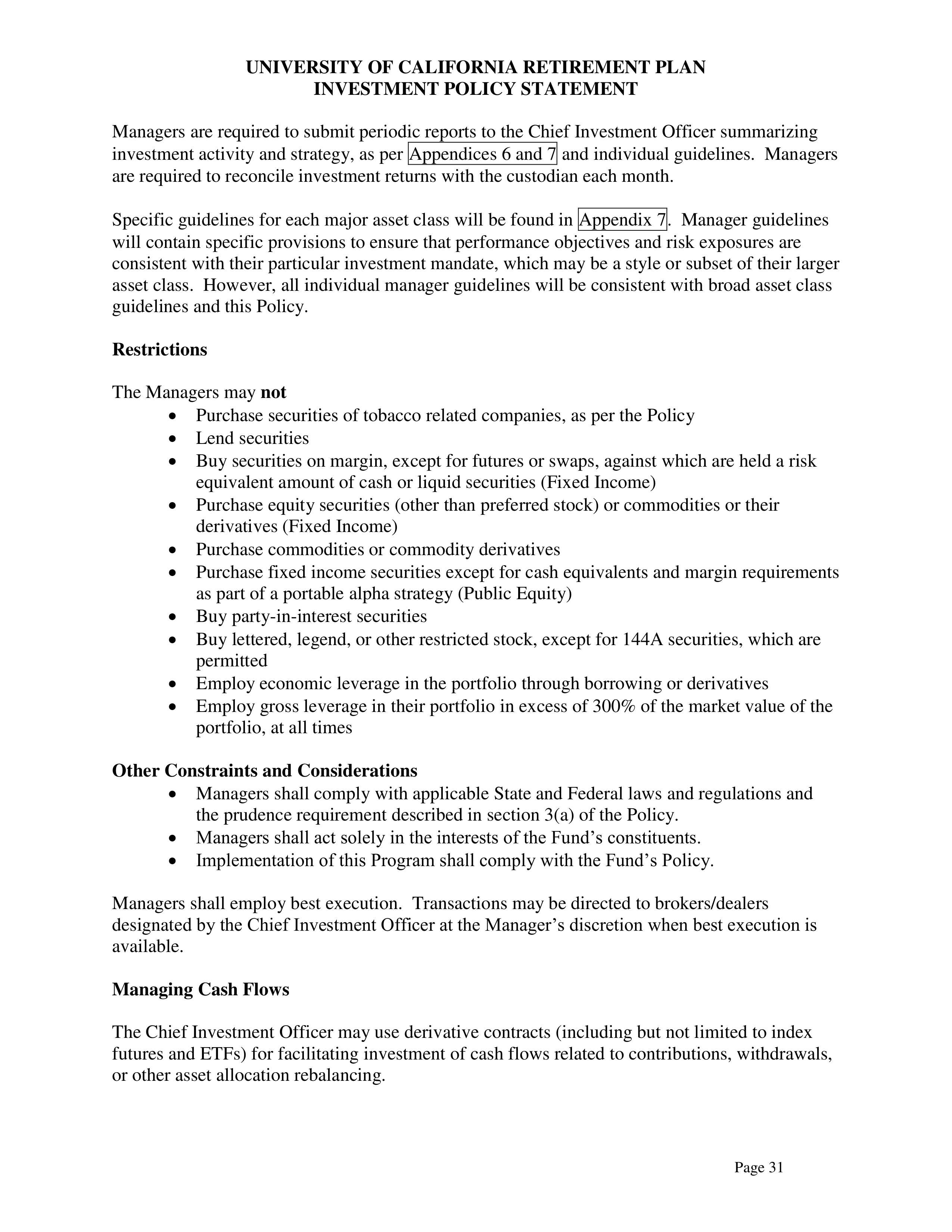 UC Retirement Plan Investment Statement — page 31