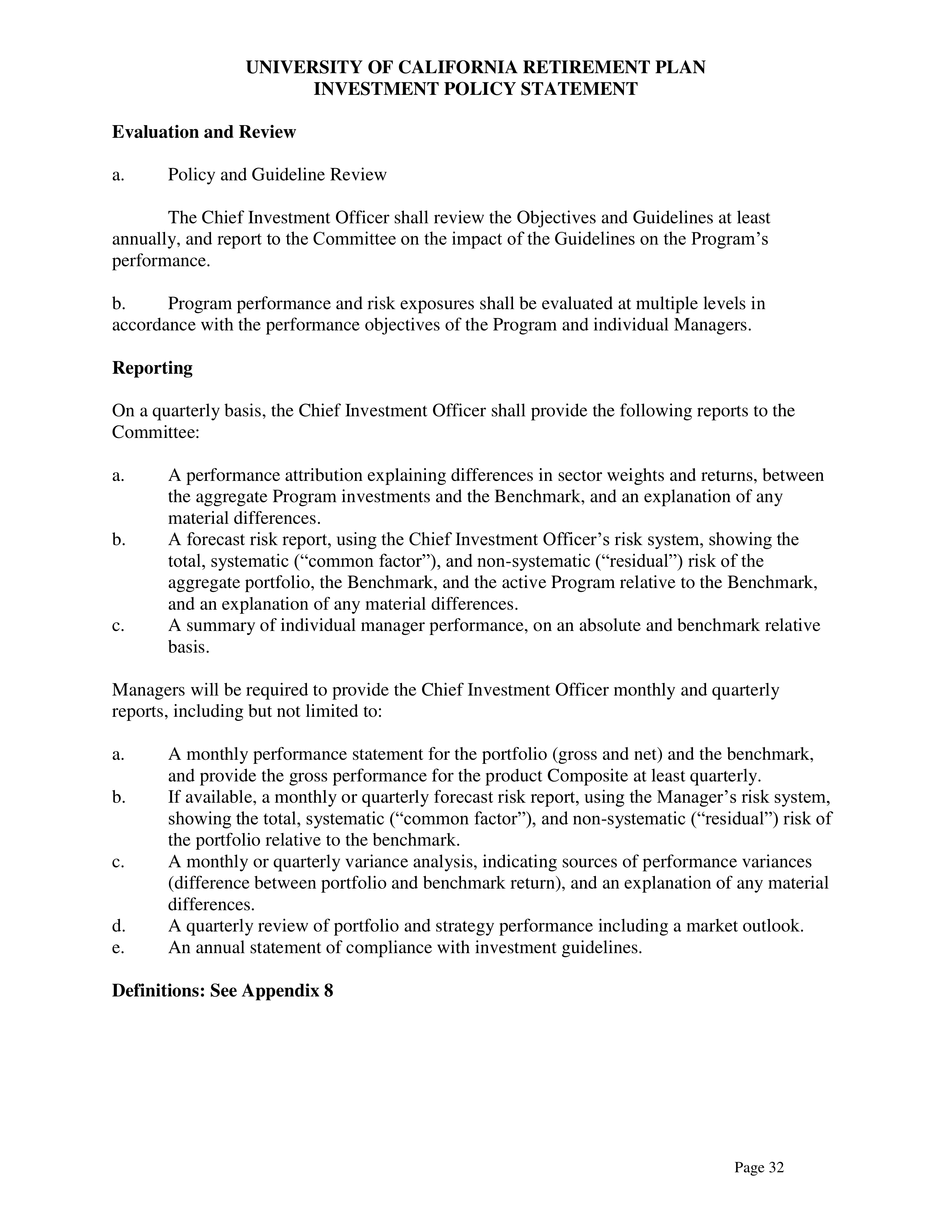 UC Retirement Plan Investment Statement — page 32