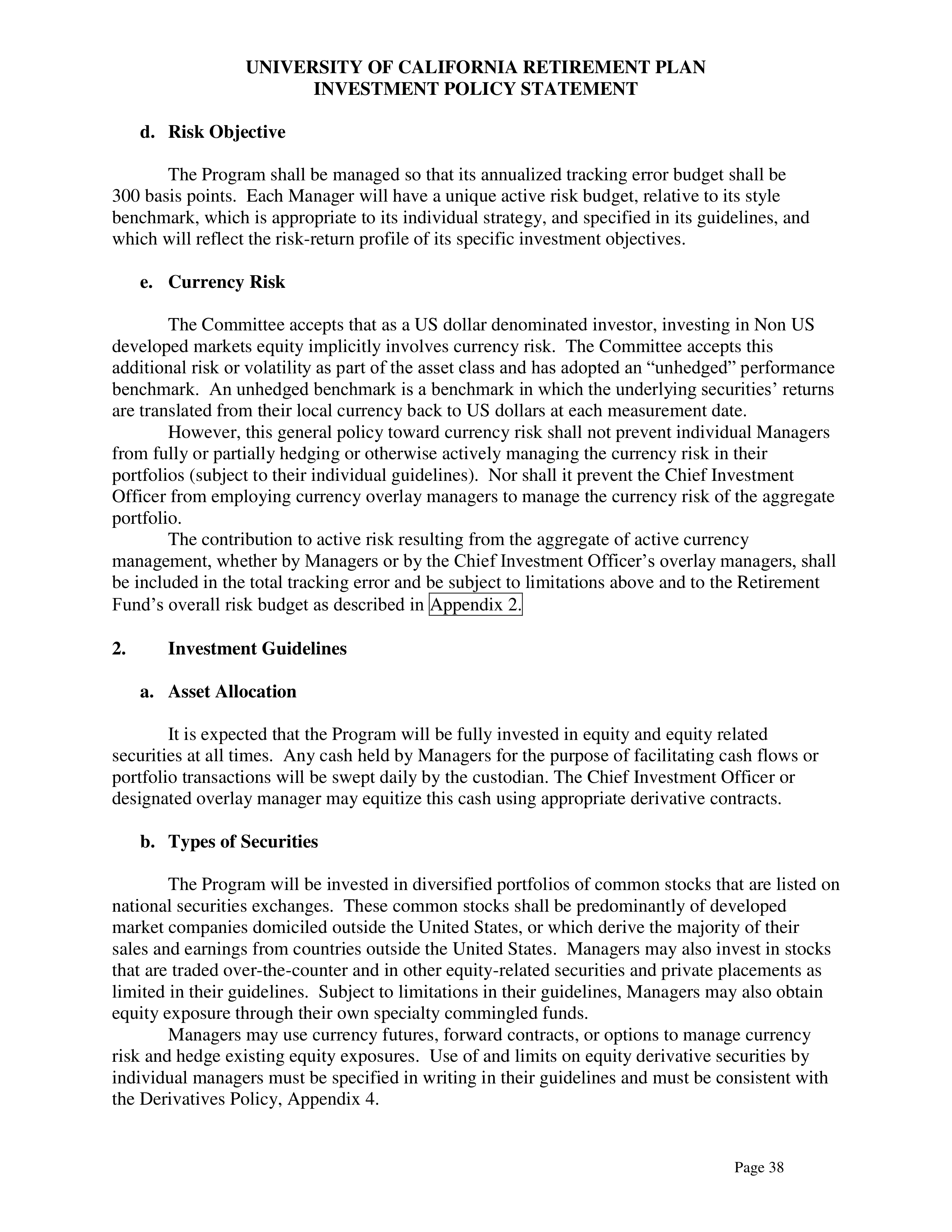 UC Retirement Plan Investment Statement — page 38