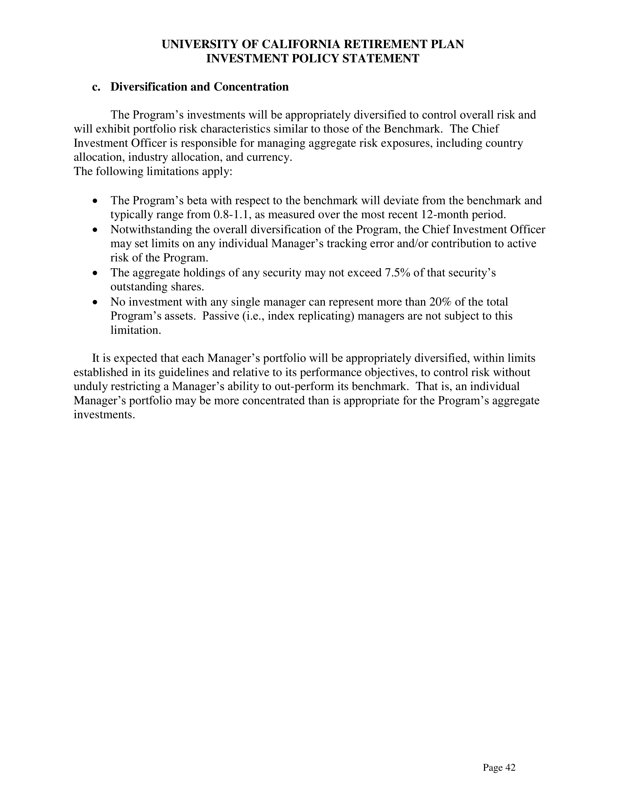 UC Retirement Plan Investment Statement — page 42