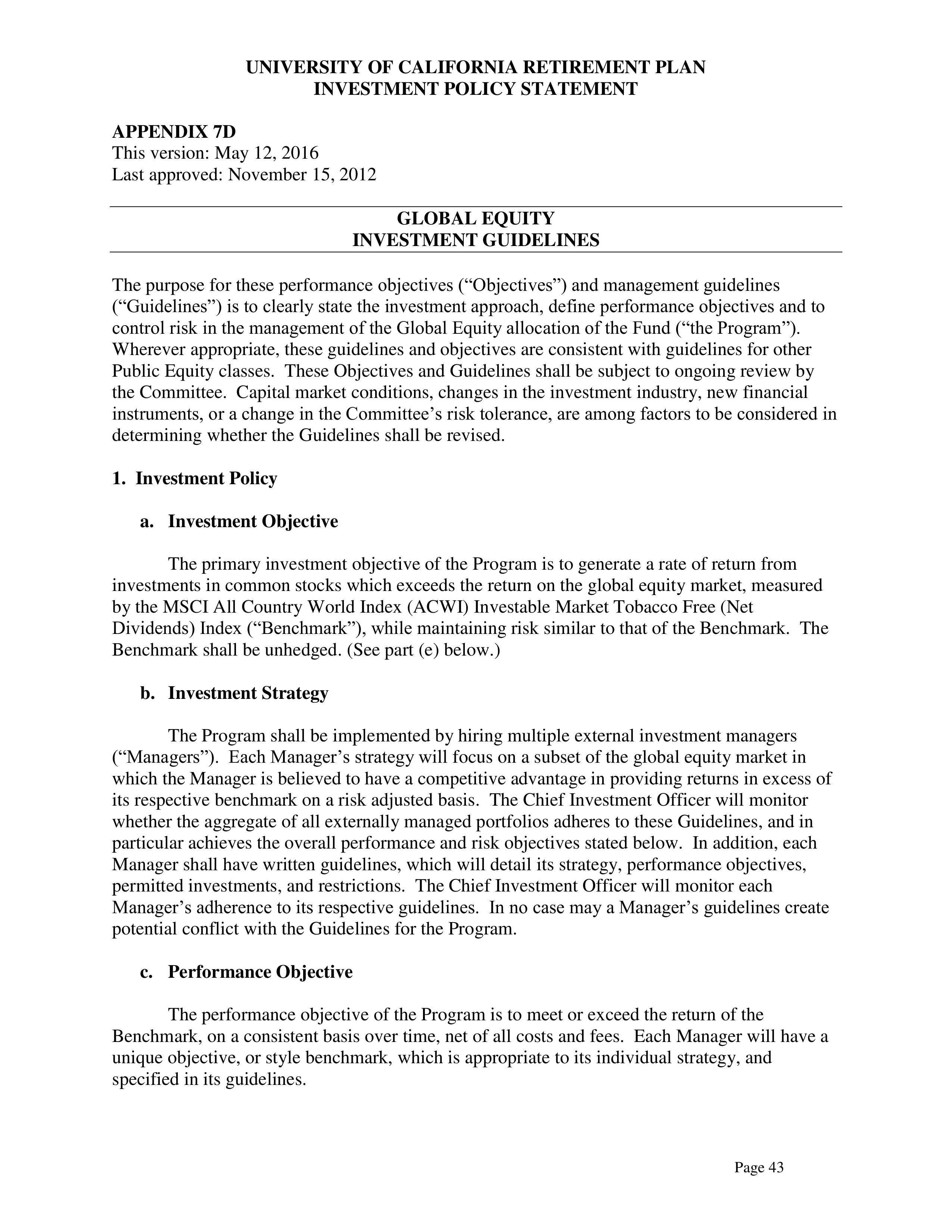 UC Retirement Plan Investment Statement — page 43