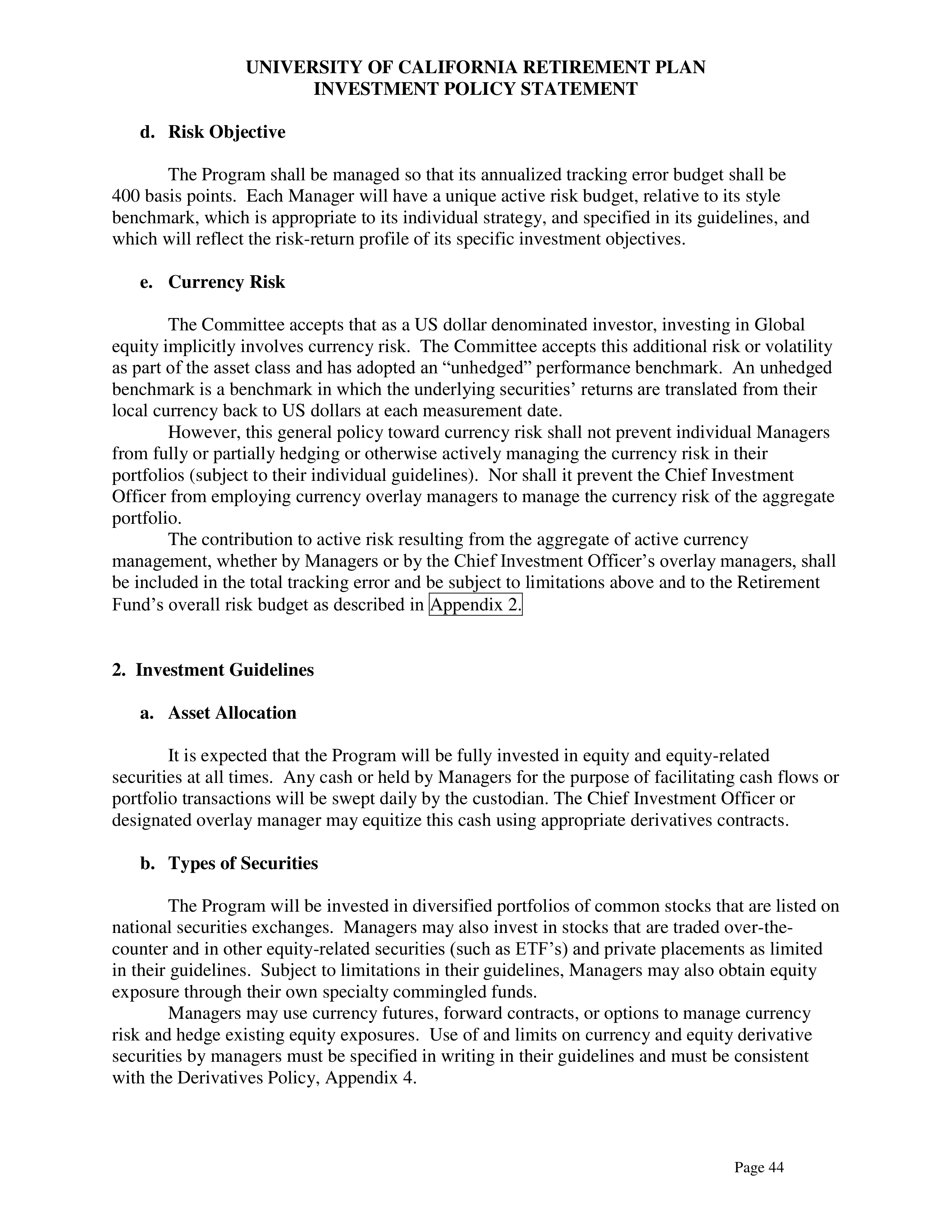 UC Retirement Plan Investment Statement — page 44