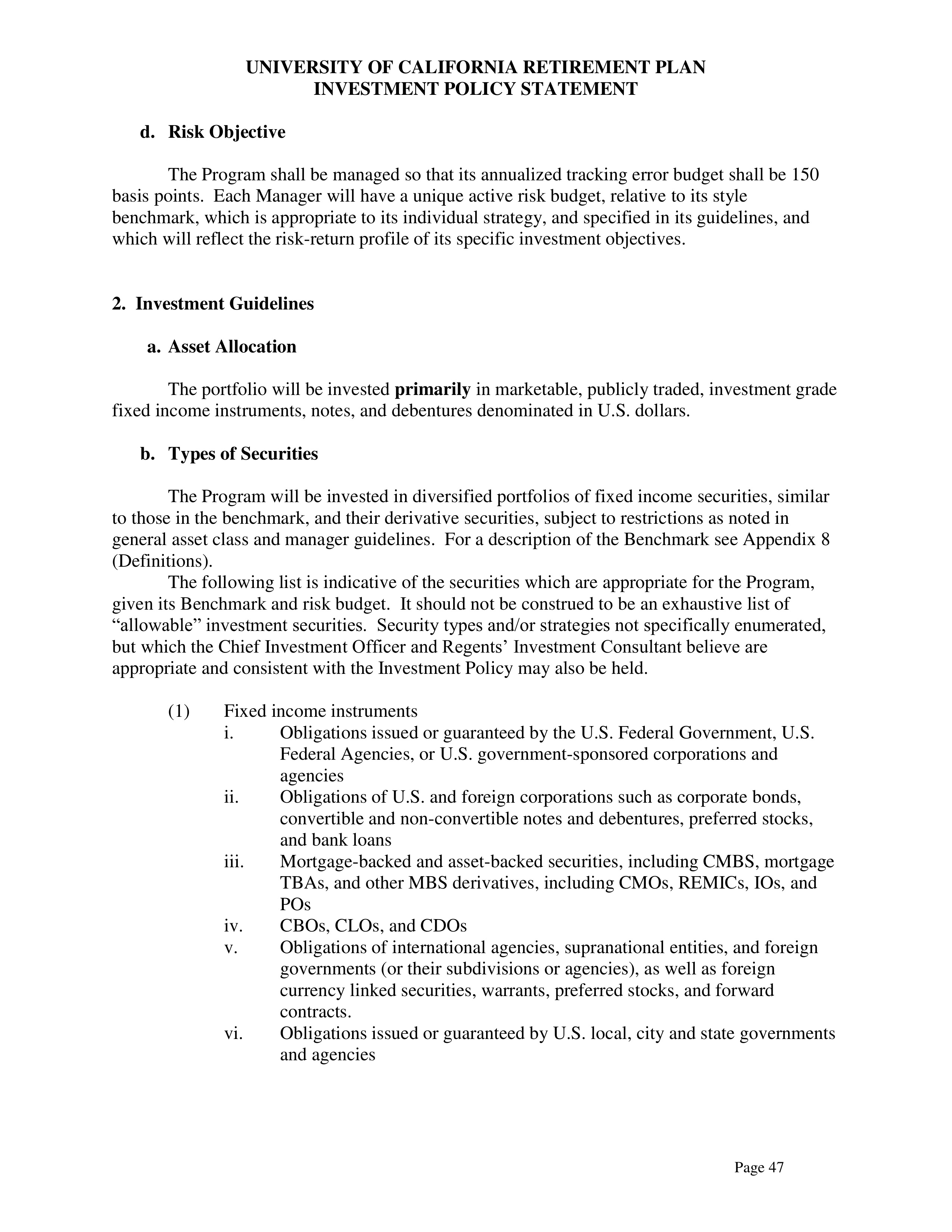 UC Retirement Plan Investment Statement — page 47