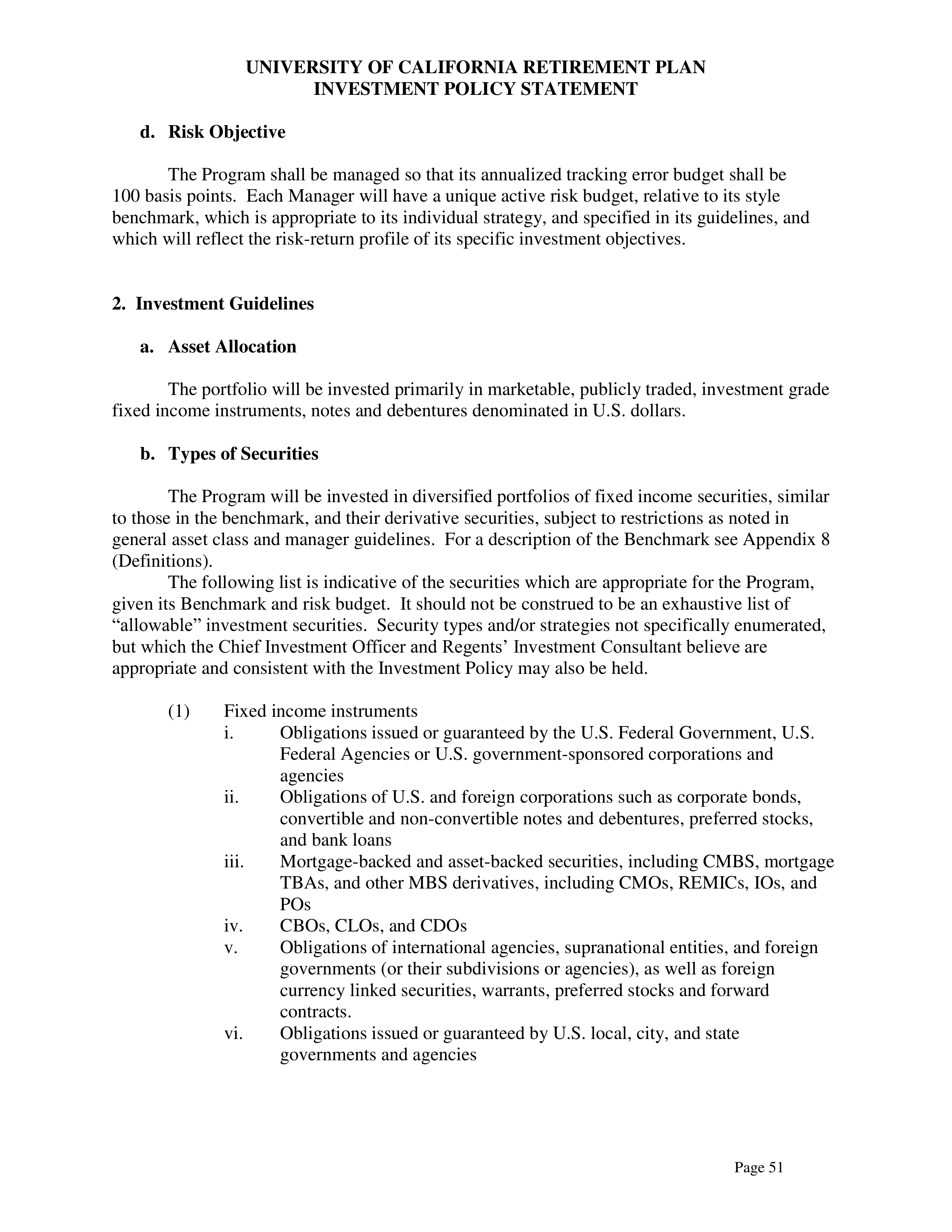 UC Retirement Plan Investment Statement — page 51