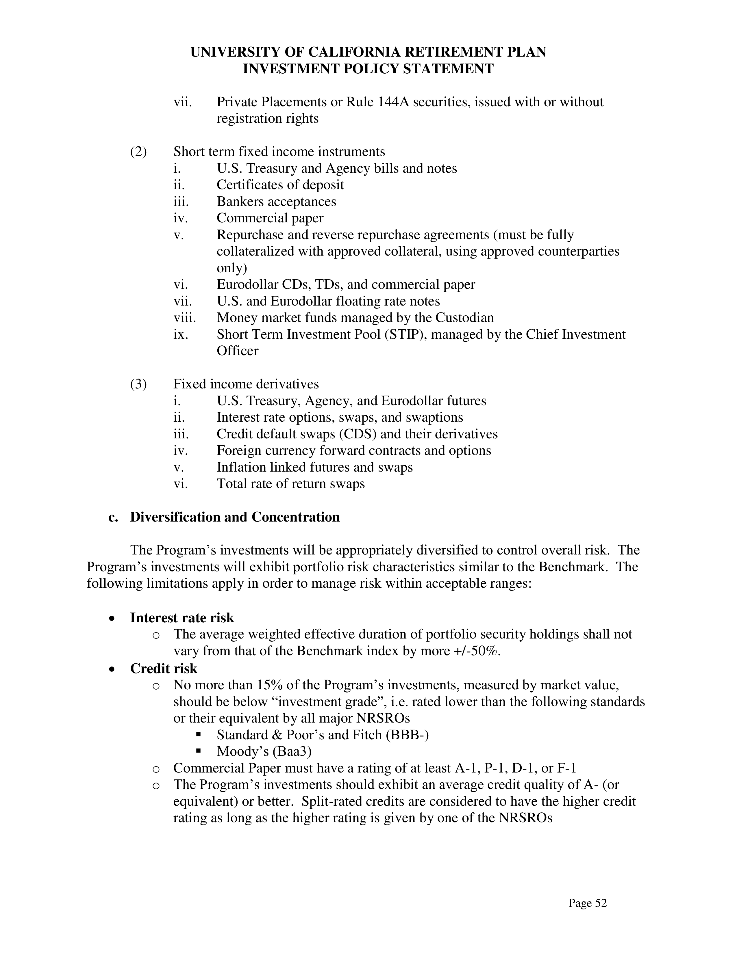 UC Retirement Plan Investment Statement — page 52
