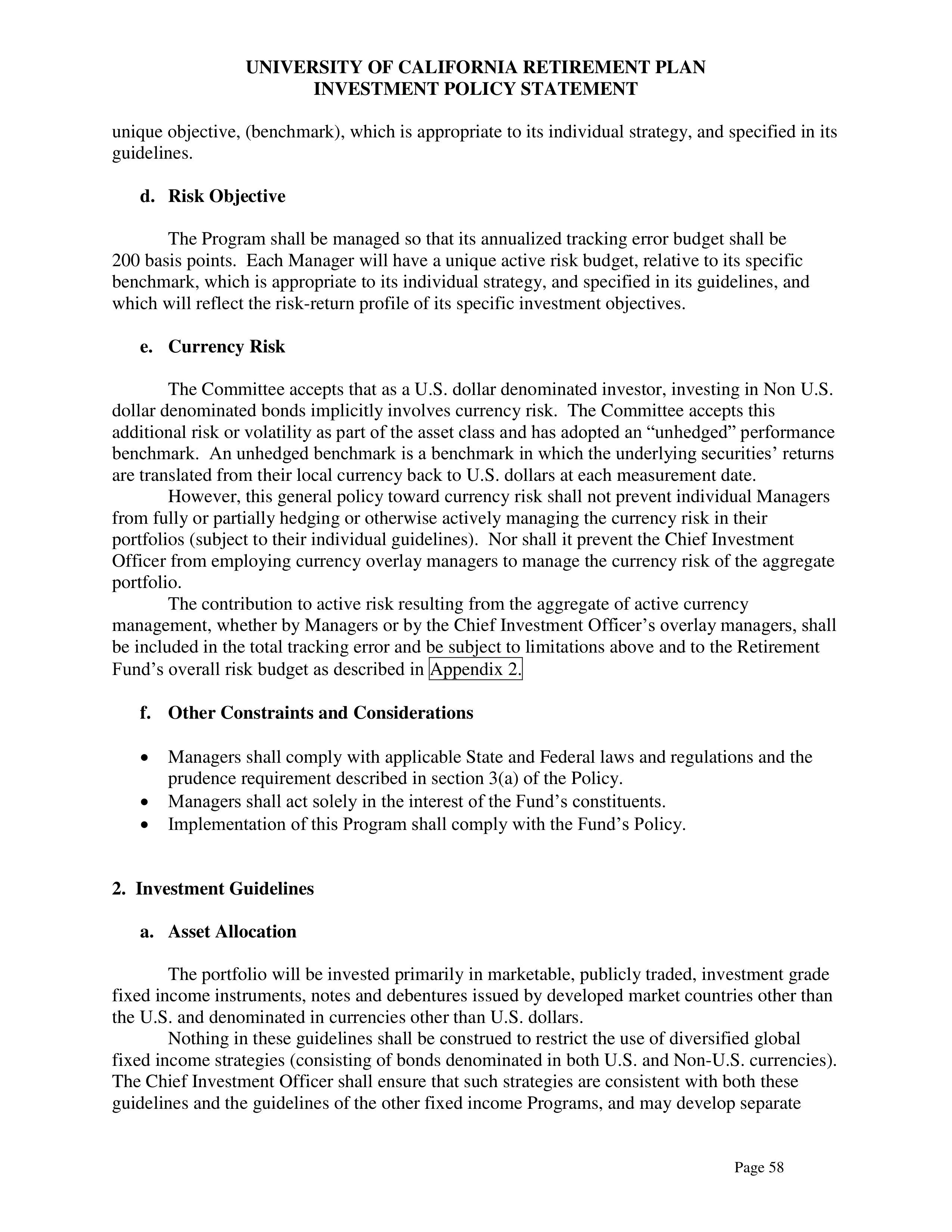 UC Retirement Plan Investment Statement — page 58
