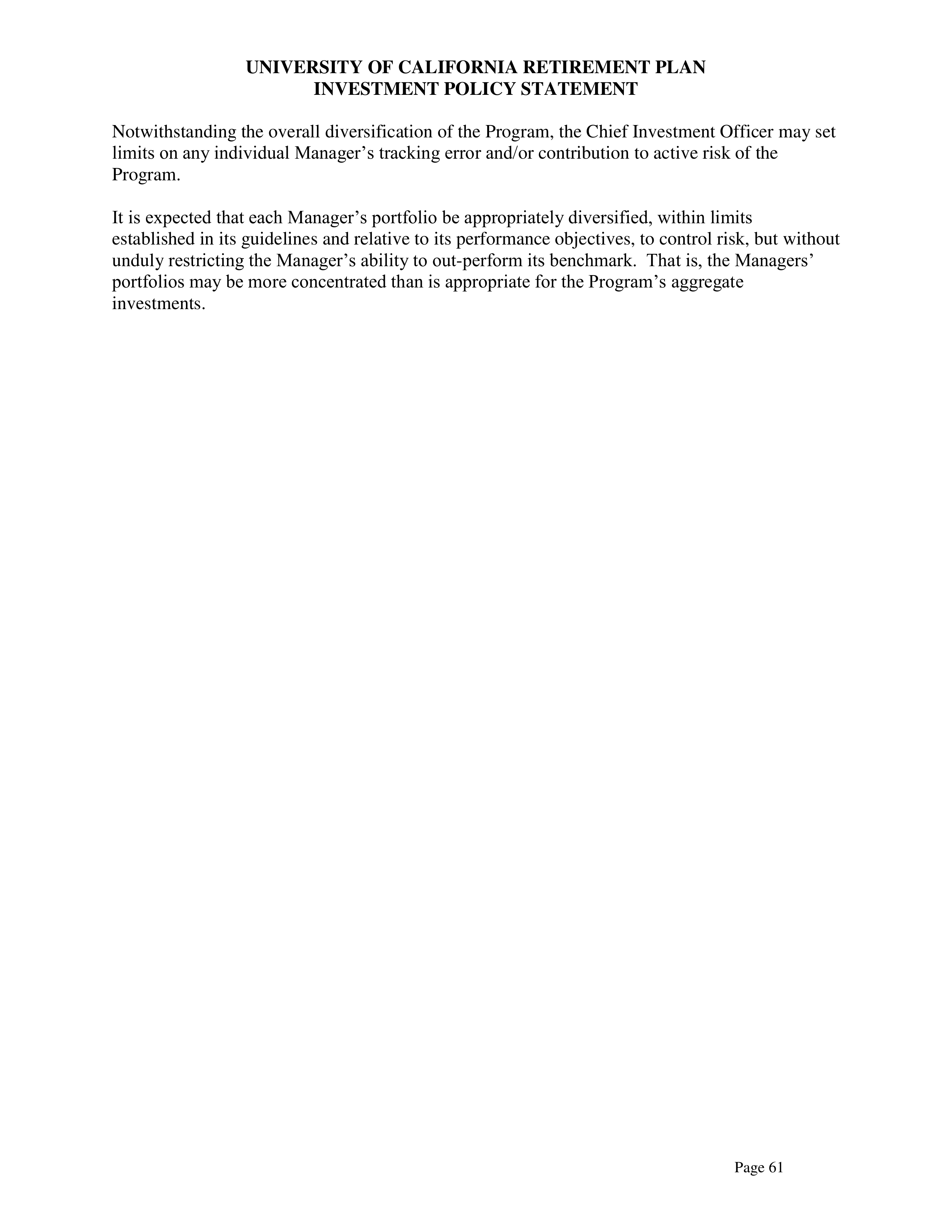 UC Retirement Plan Investment Statement — page 61