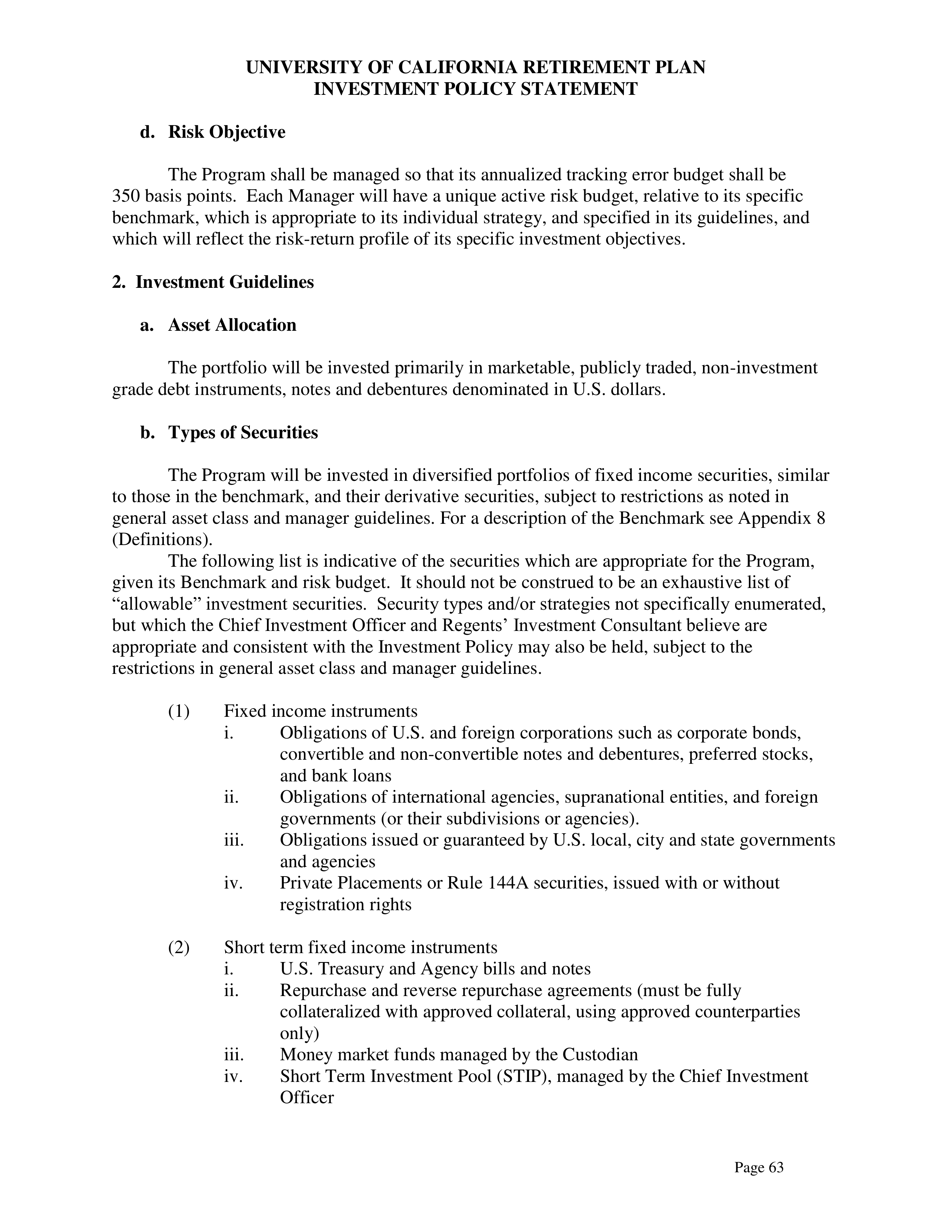 UC Retirement Plan Investment Statement — page 63
