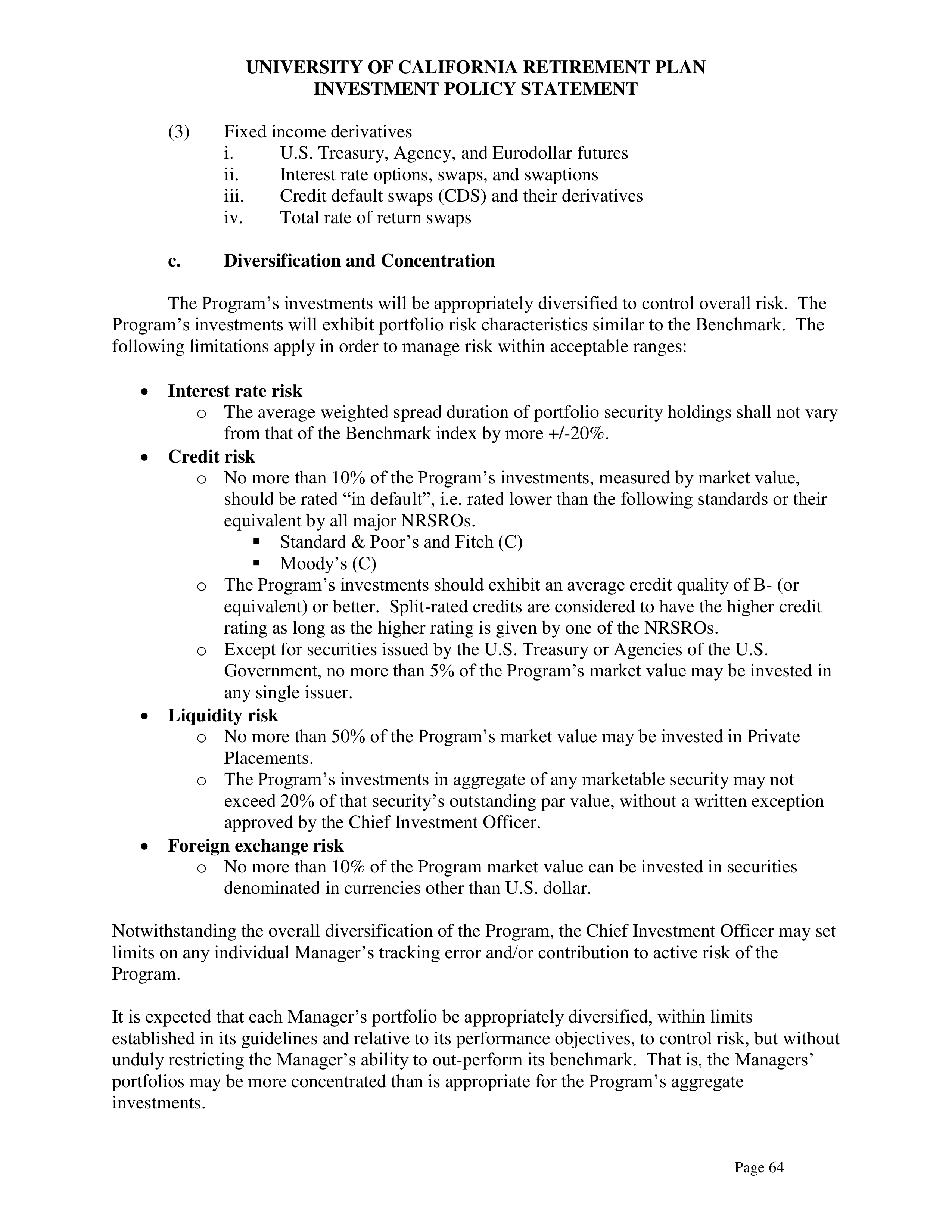 UC Retirement Plan Investment Statement — page 64