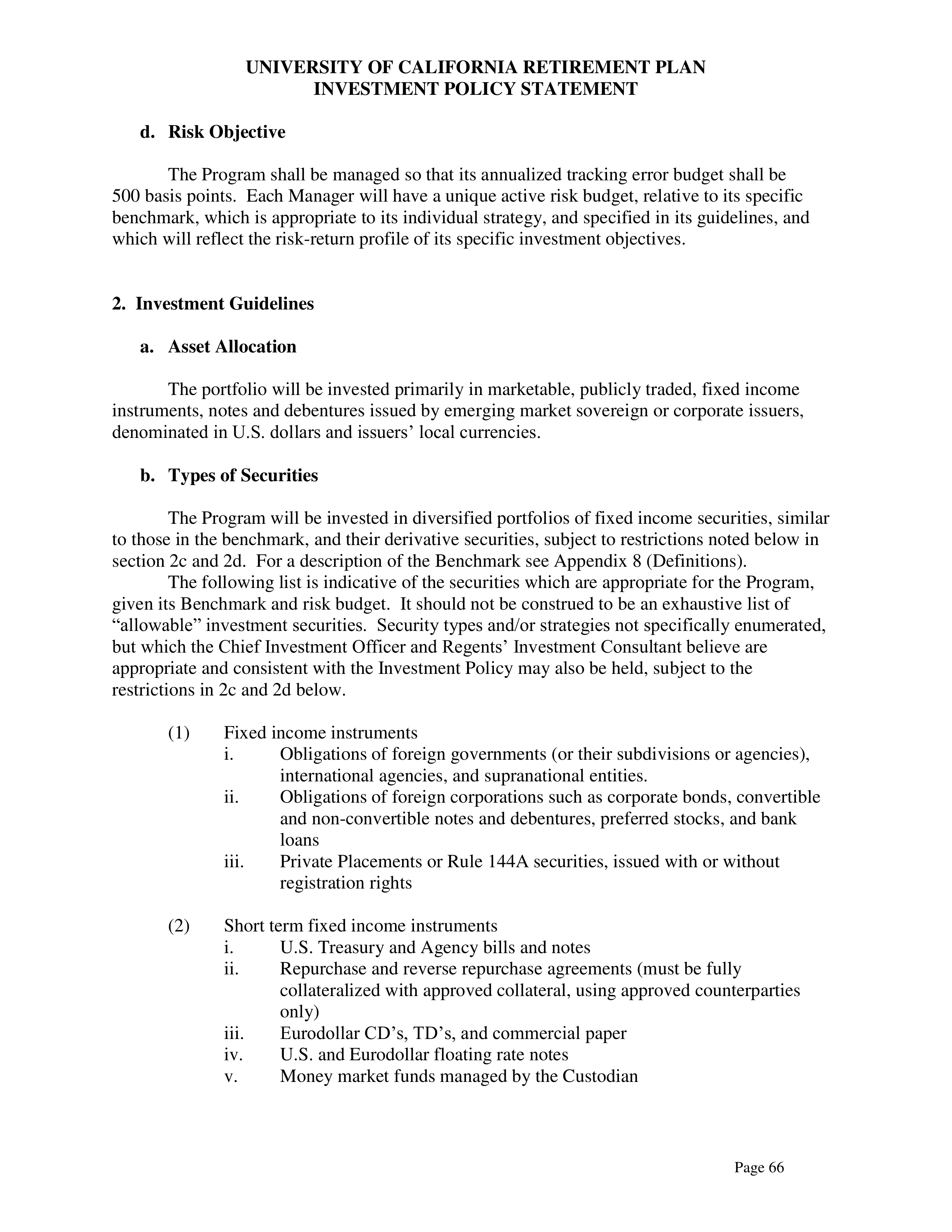 UC Retirement Plan Investment Statement — page 66