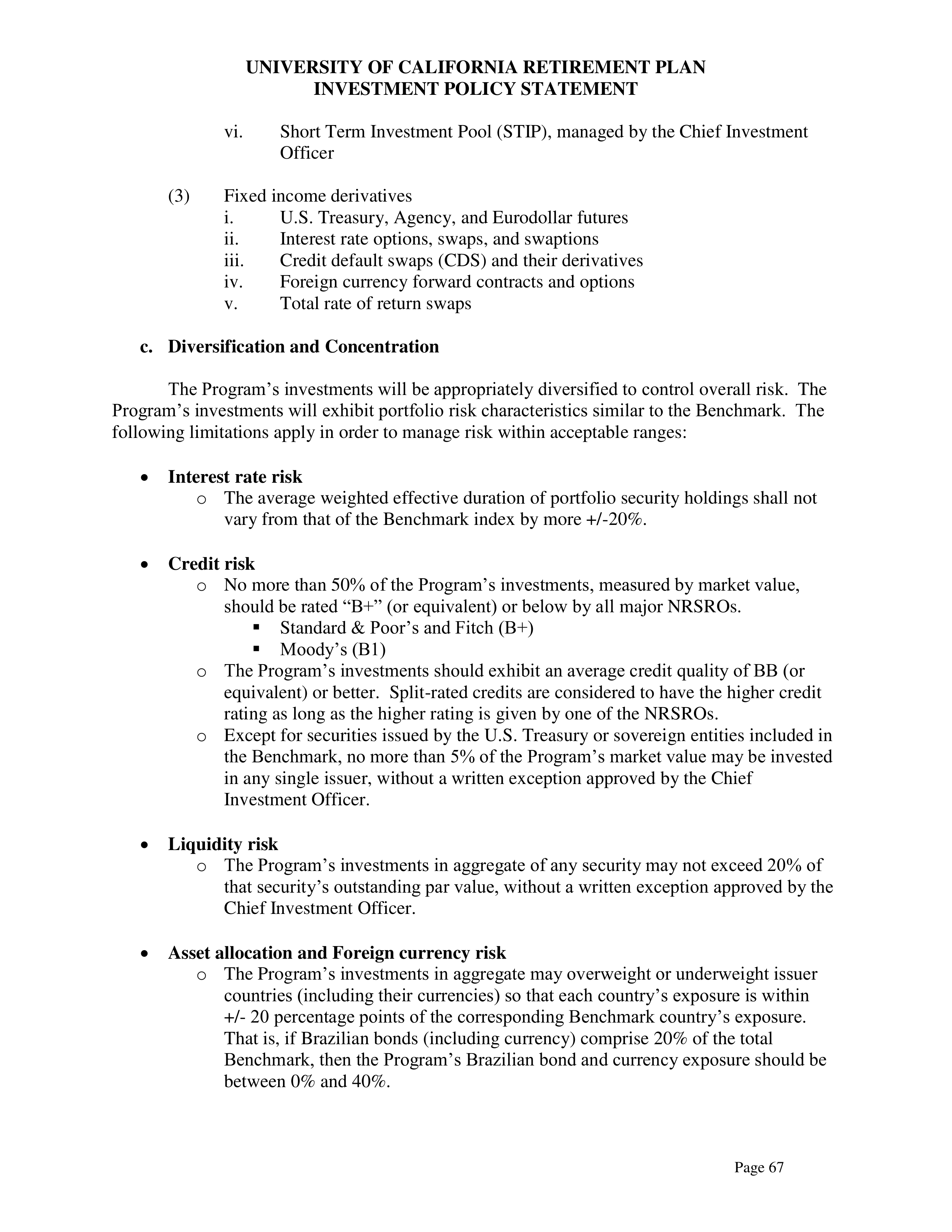 UC Retirement Plan Investment Statement — page 67
