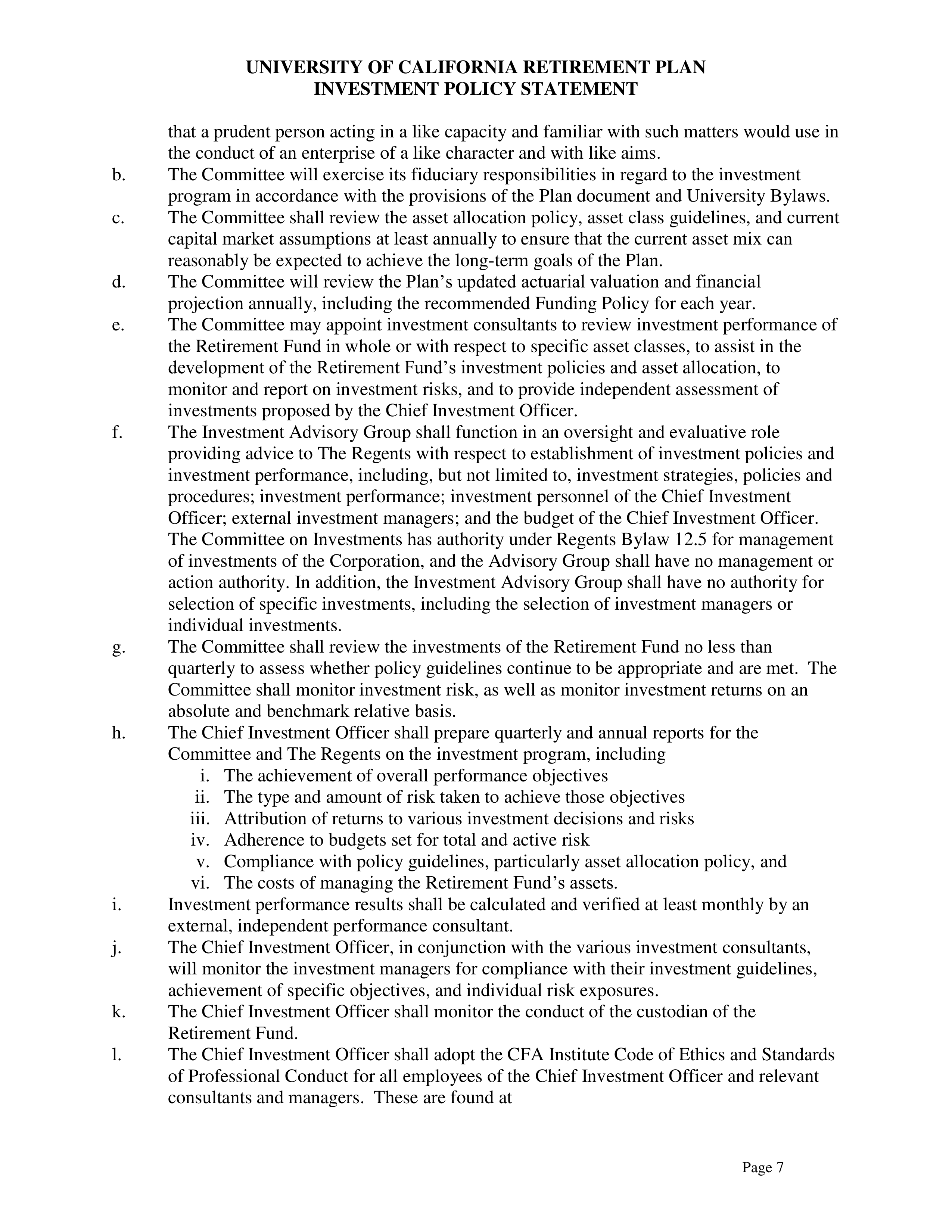 UC Retirement Plan Investment Statement — page 7