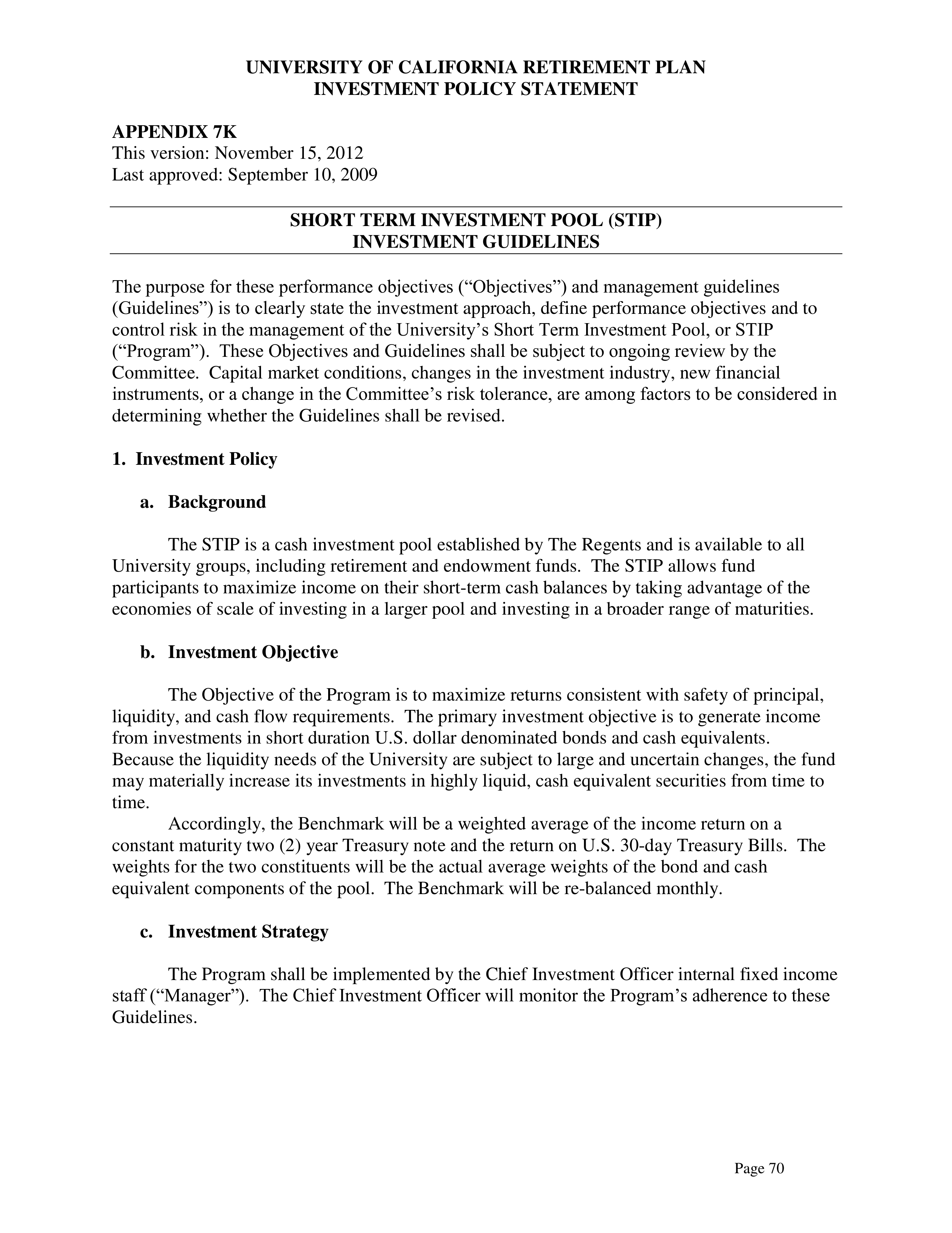 UC Retirement Plan Investment Statement — page 70