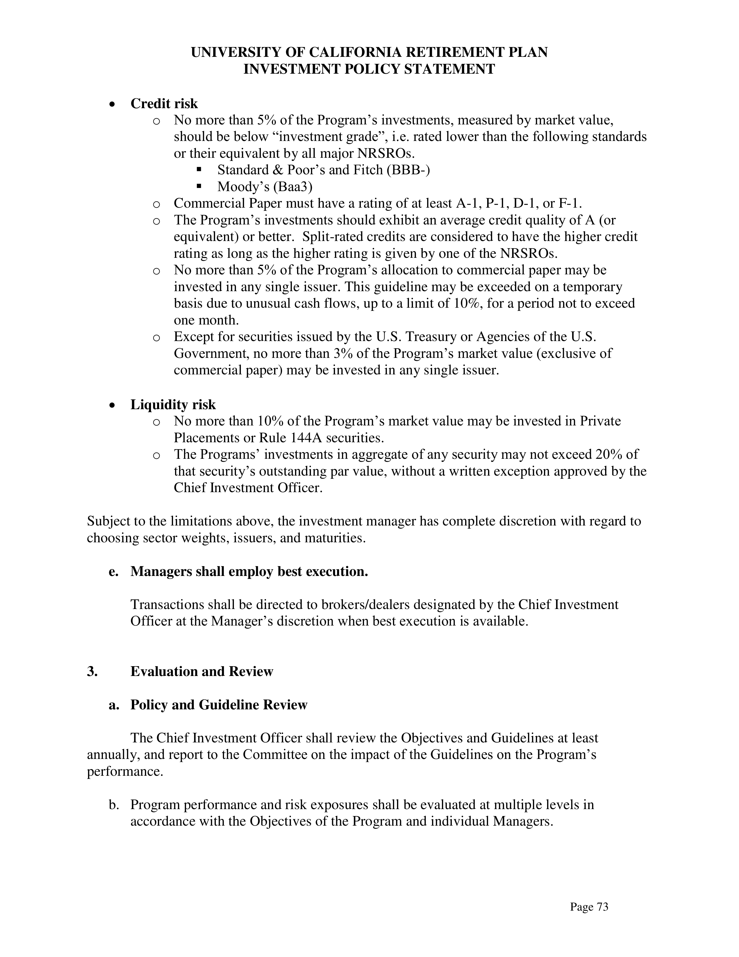 UC Retirement Plan Investment Statement — page 73