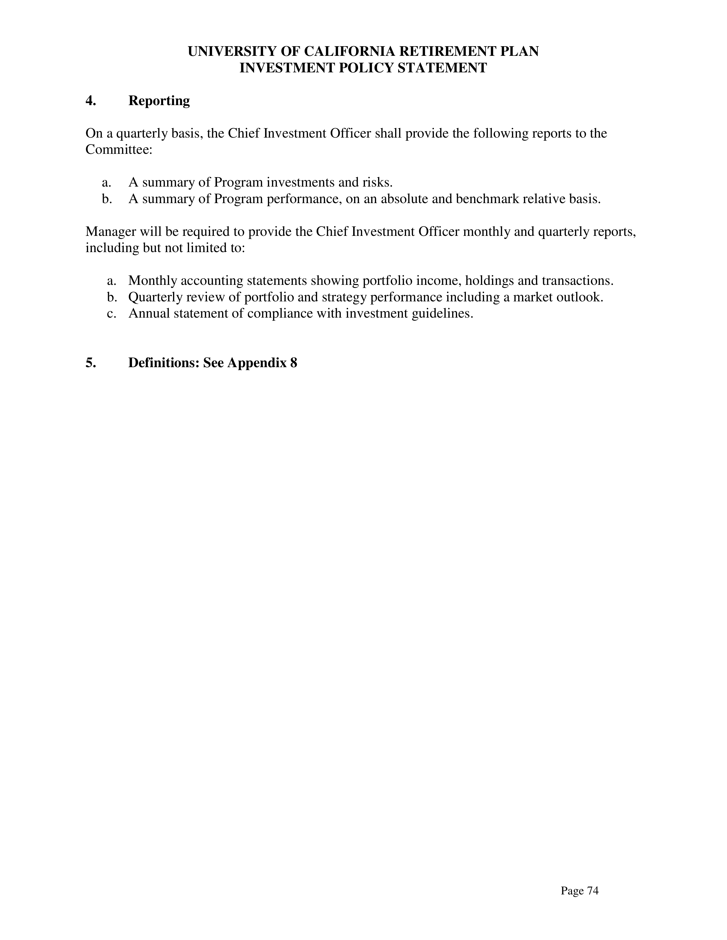 UC Retirement Plan Investment Statement — page 74