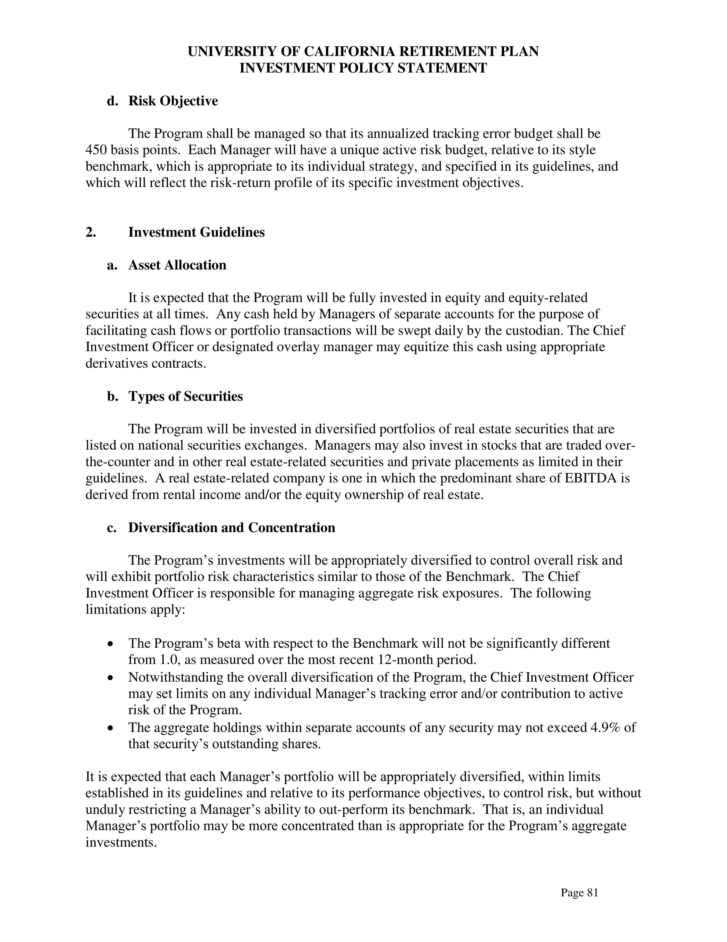 UC Retirement Plan Investment Statement — page 81