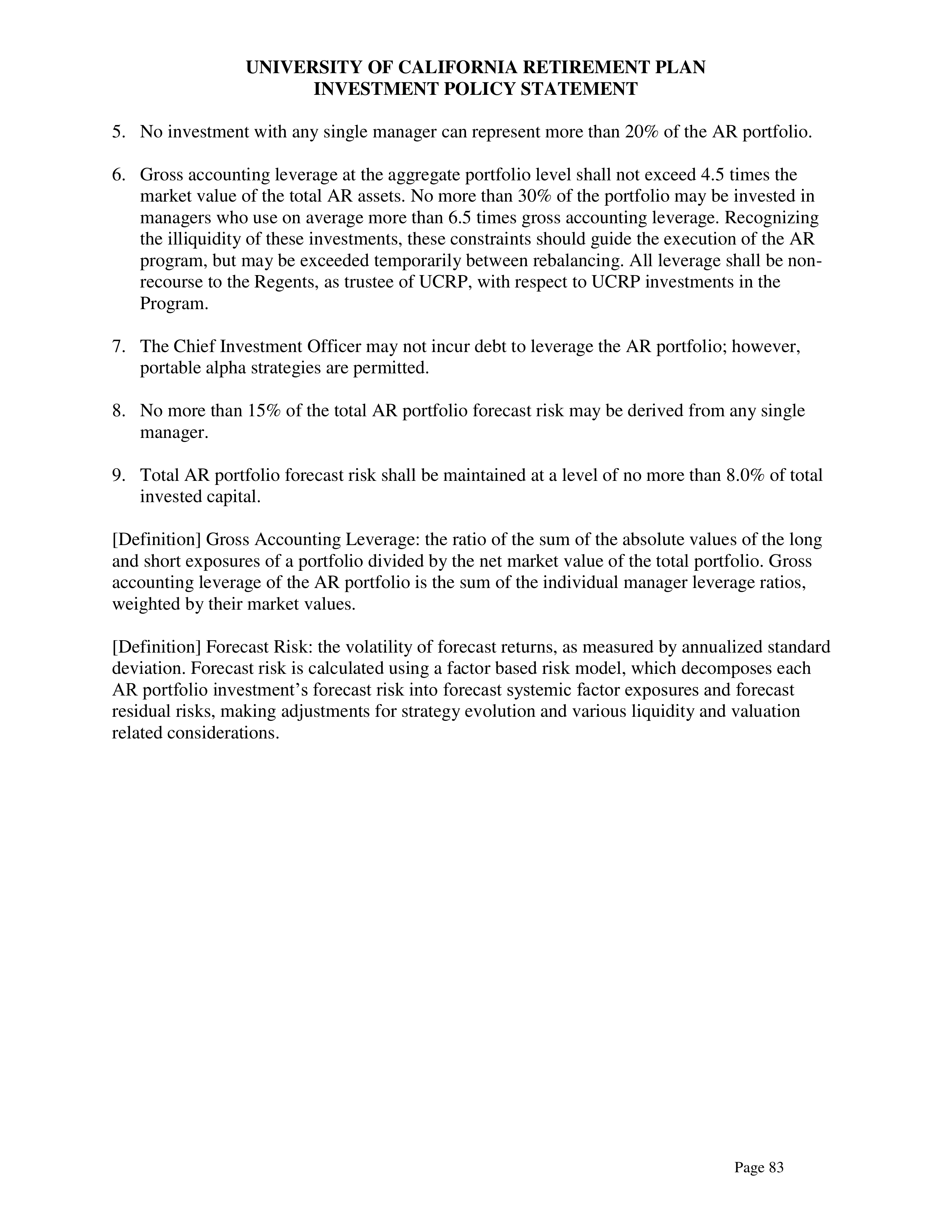 UC Retirement Plan Investment Statement — page 83