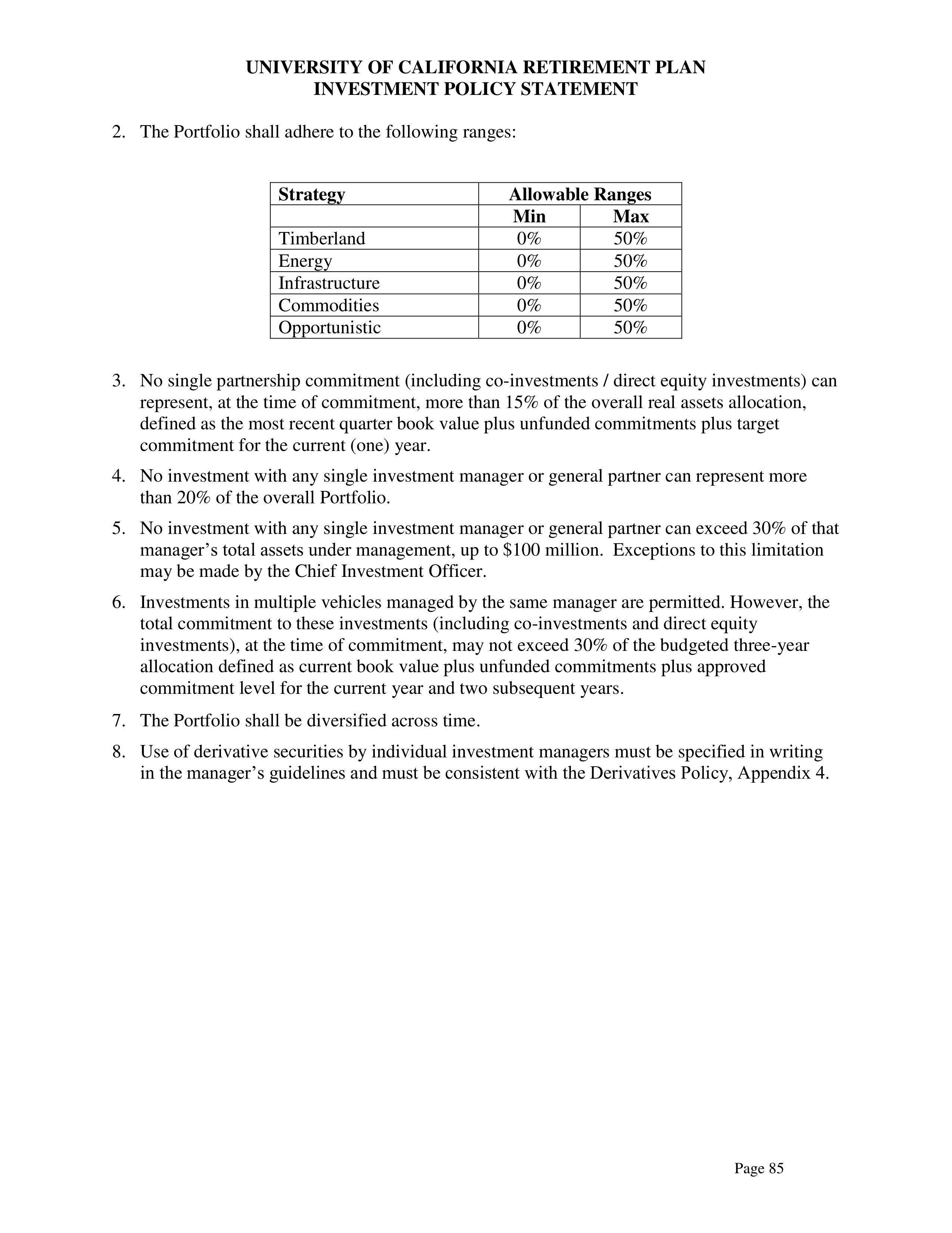UC Retirement Plan Investment Statement — page 85
