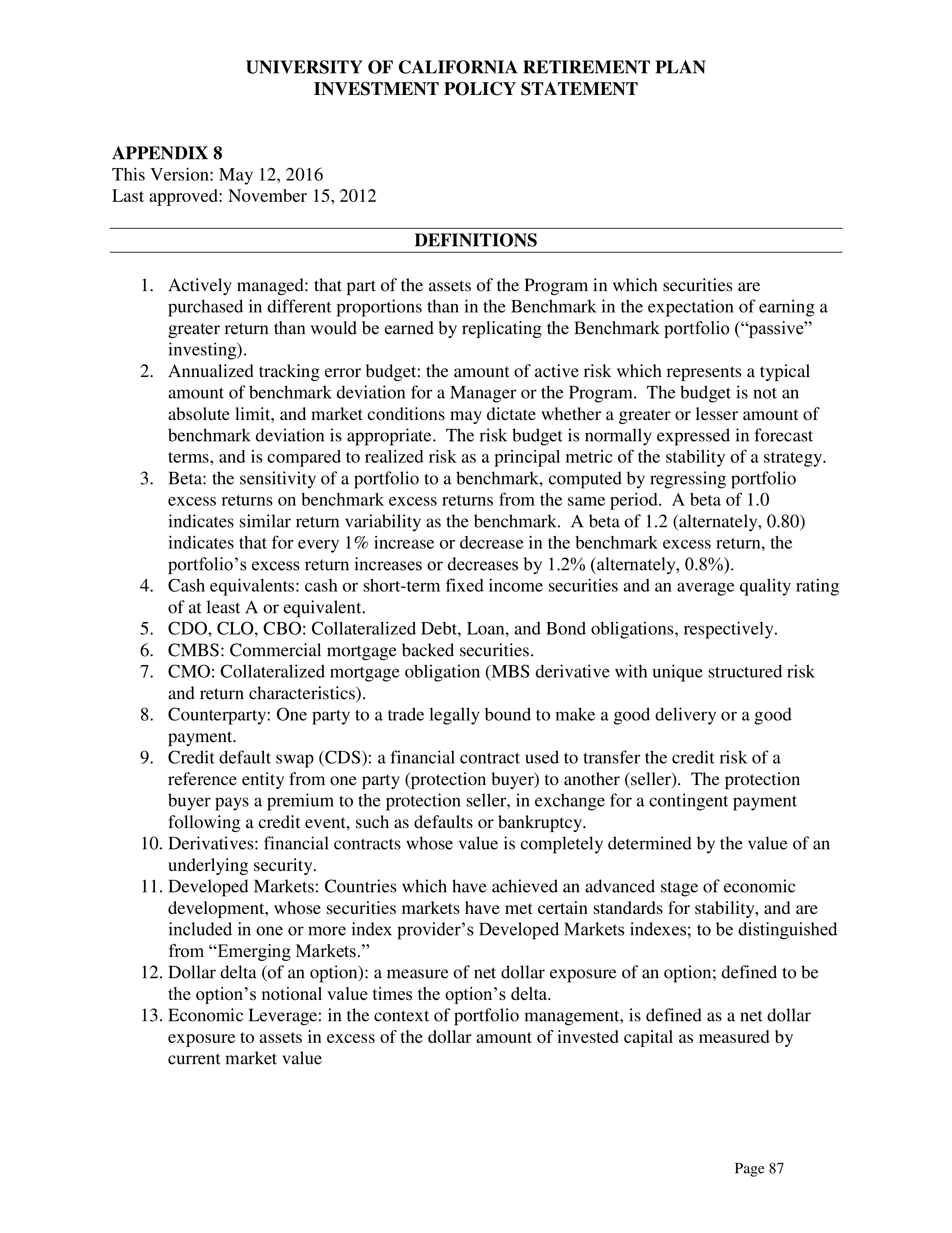 UC Retirement Plan Investment Statement — page 87