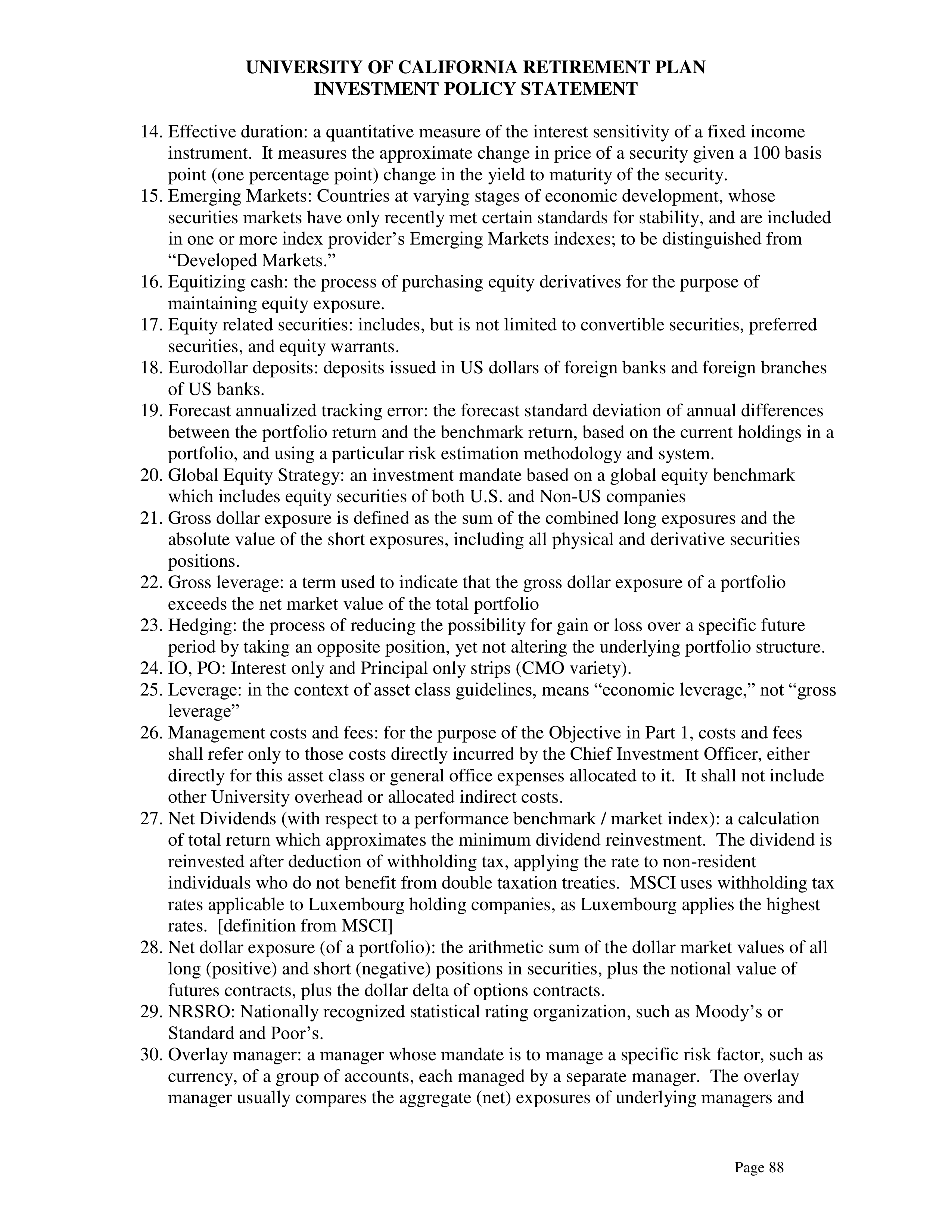 UC Retirement Plan Investment Statement — page 88