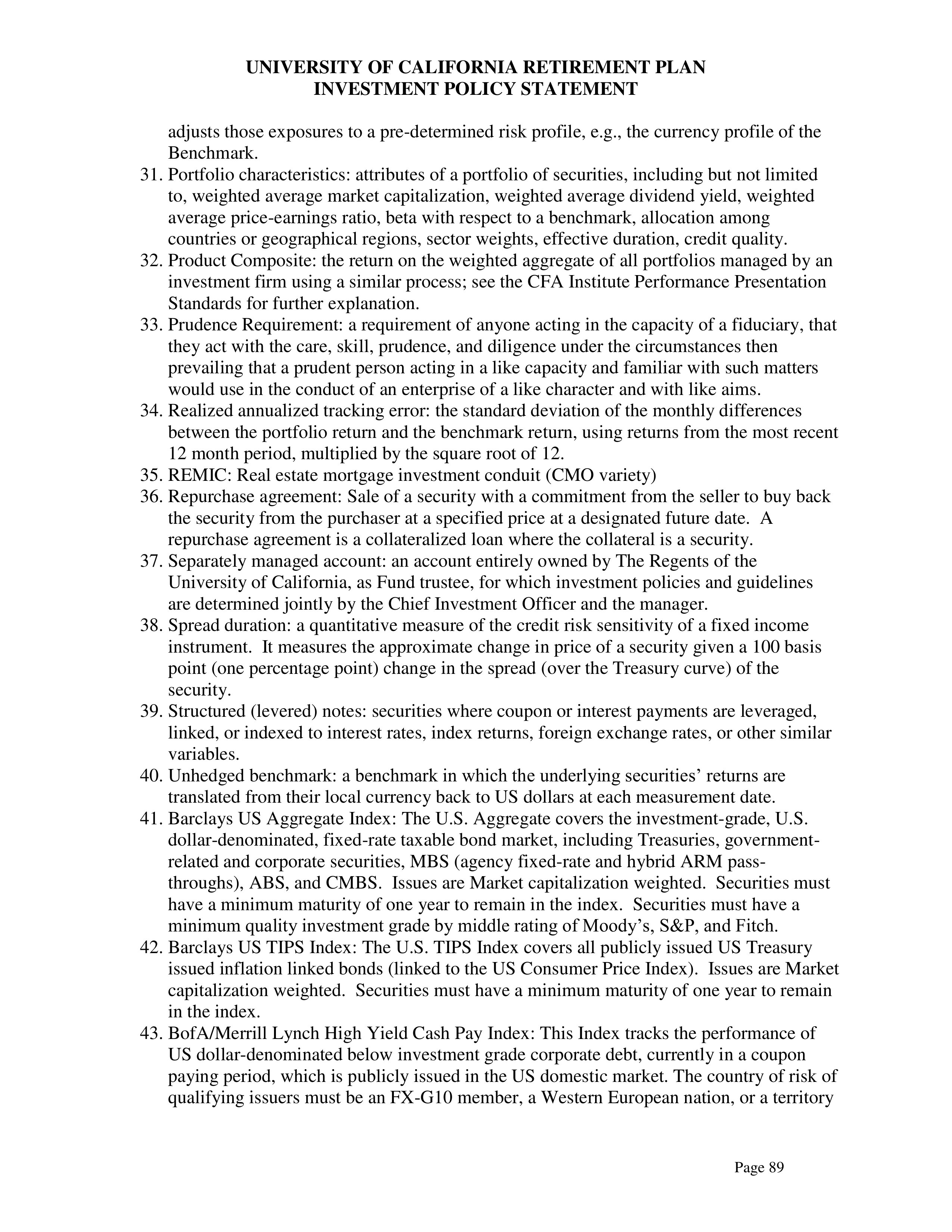 UC Retirement Plan Investment Statement — page 89