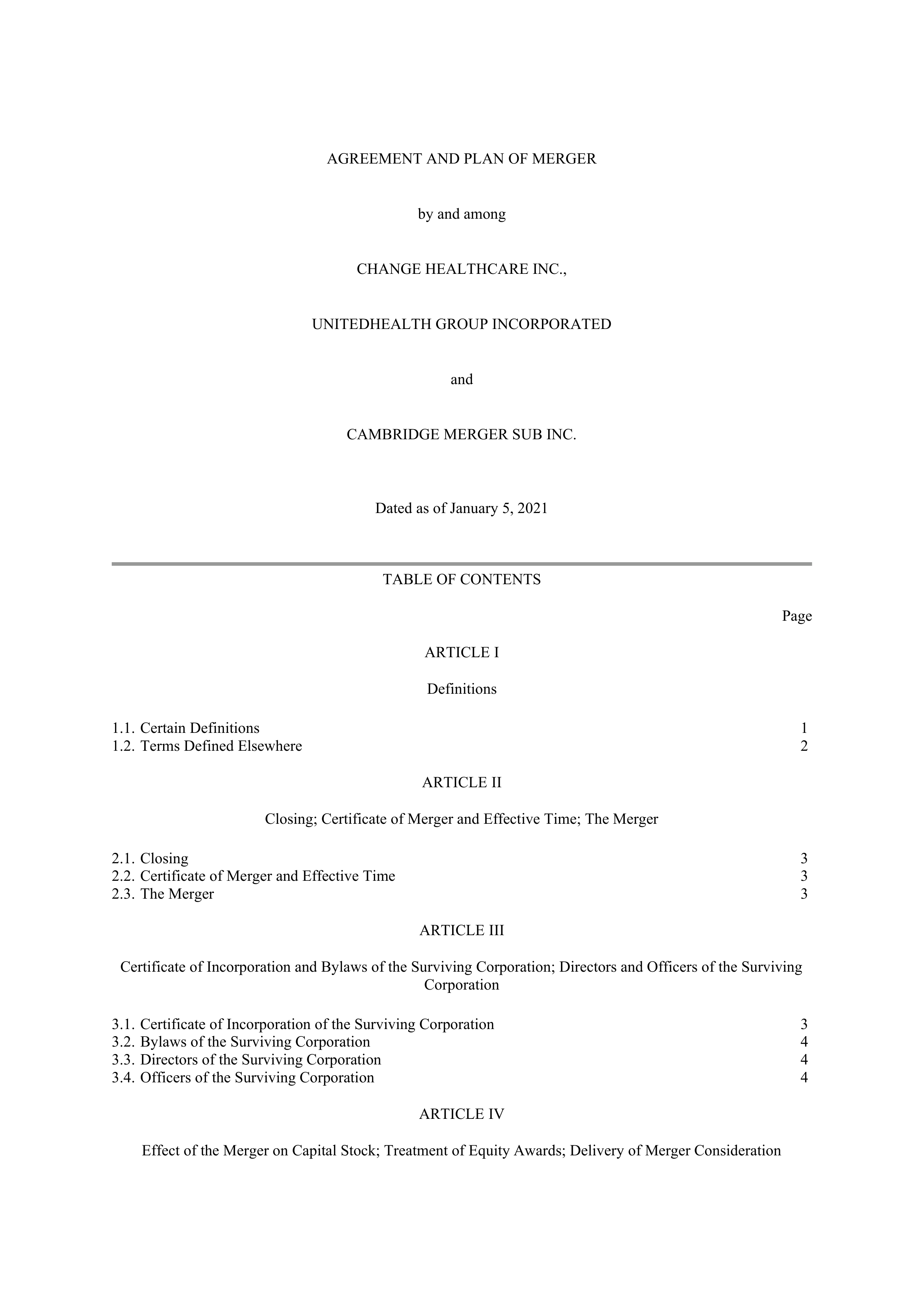 UNITEDHEALTH GROUP Merger Contractor — page 1