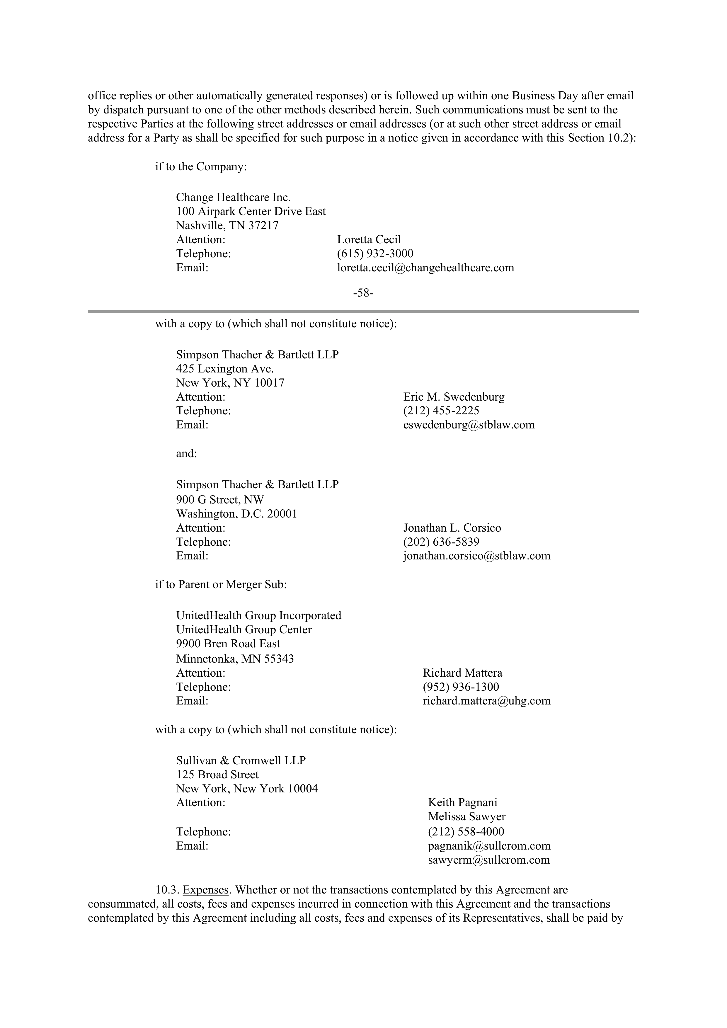 UNITEDHEALTH GROUP Merger Contractor — page 58
