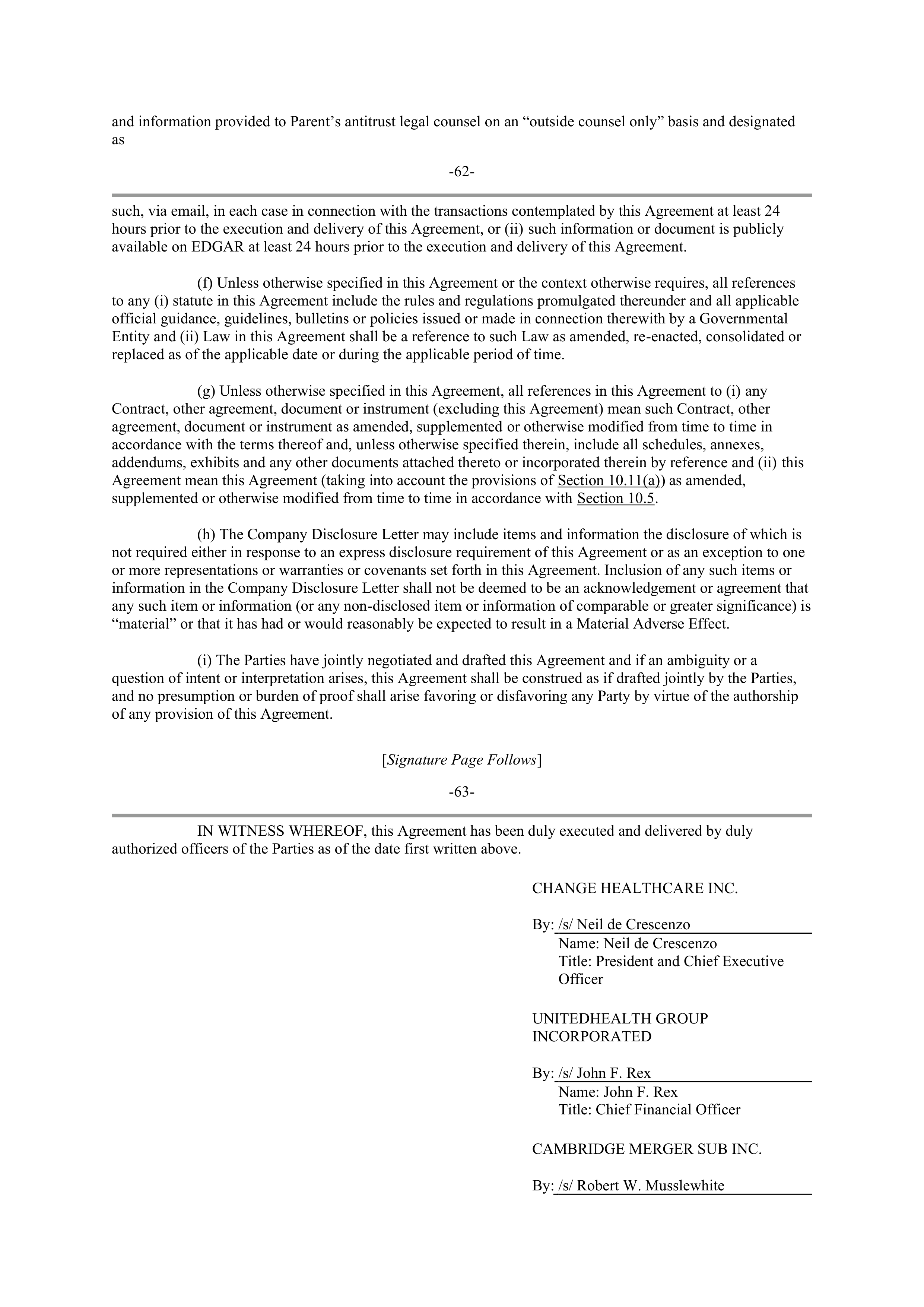 UNITEDHEALTH GROUP Merger Contractor — page 62
